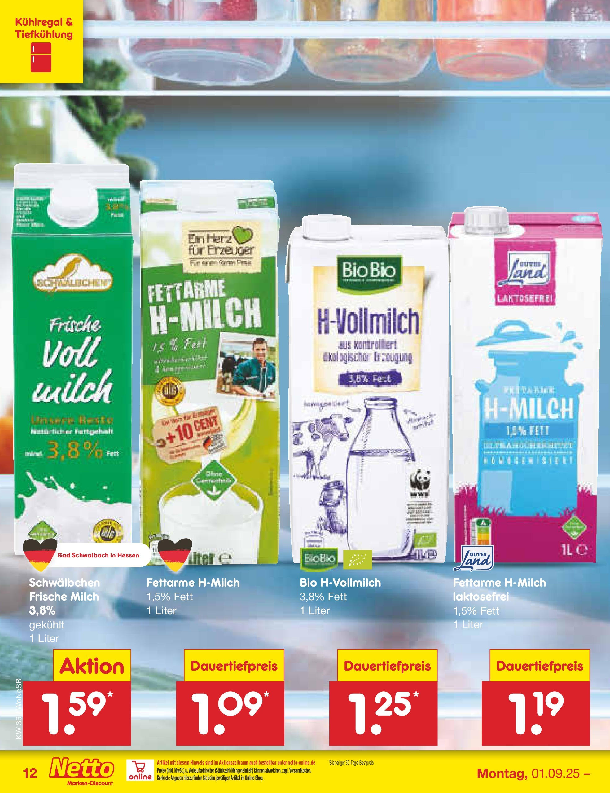 Netto Marken-Discount prospekt Frankfurt (ab 01.09.2025) » Angebote | Seite: 14 | Produkte: Milch, Bad Netto Marken-Discount prospekt Frankfurt (ab 01.09.2025) » Angebote | Seite: 14 | Produkte: Milch, Bad