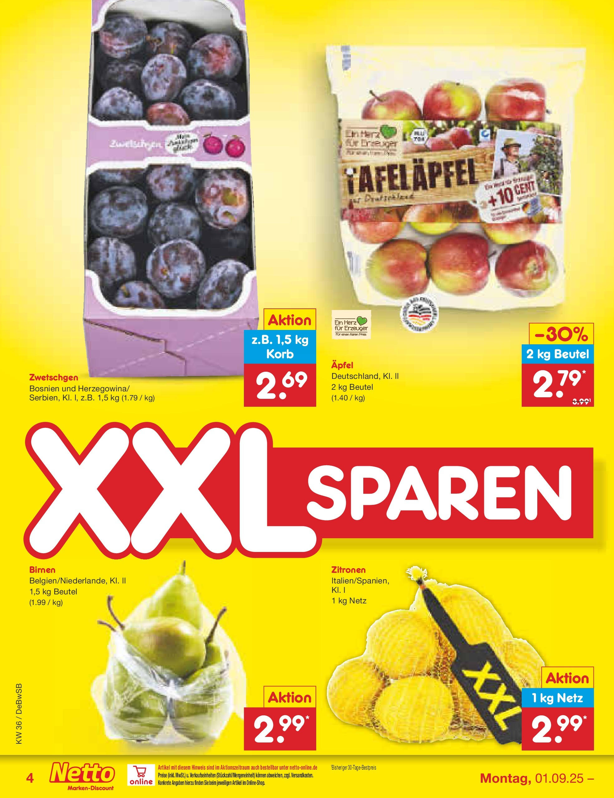 Netto Marken-Discount prospekt Waiblingen-Bittenfeld (ab 01.09.2025) » Angebote | Seite: 4 | Produkte: Korb, Äpfel, Zwetschgen, Zitronen Netto Marken-Discount prospekt Waiblingen-Bittenfeld (ab 01.09.2025) » Angebote | Seite: 4 | Produkte: Korb, Äpfel, Zwetschgen, Zitronen