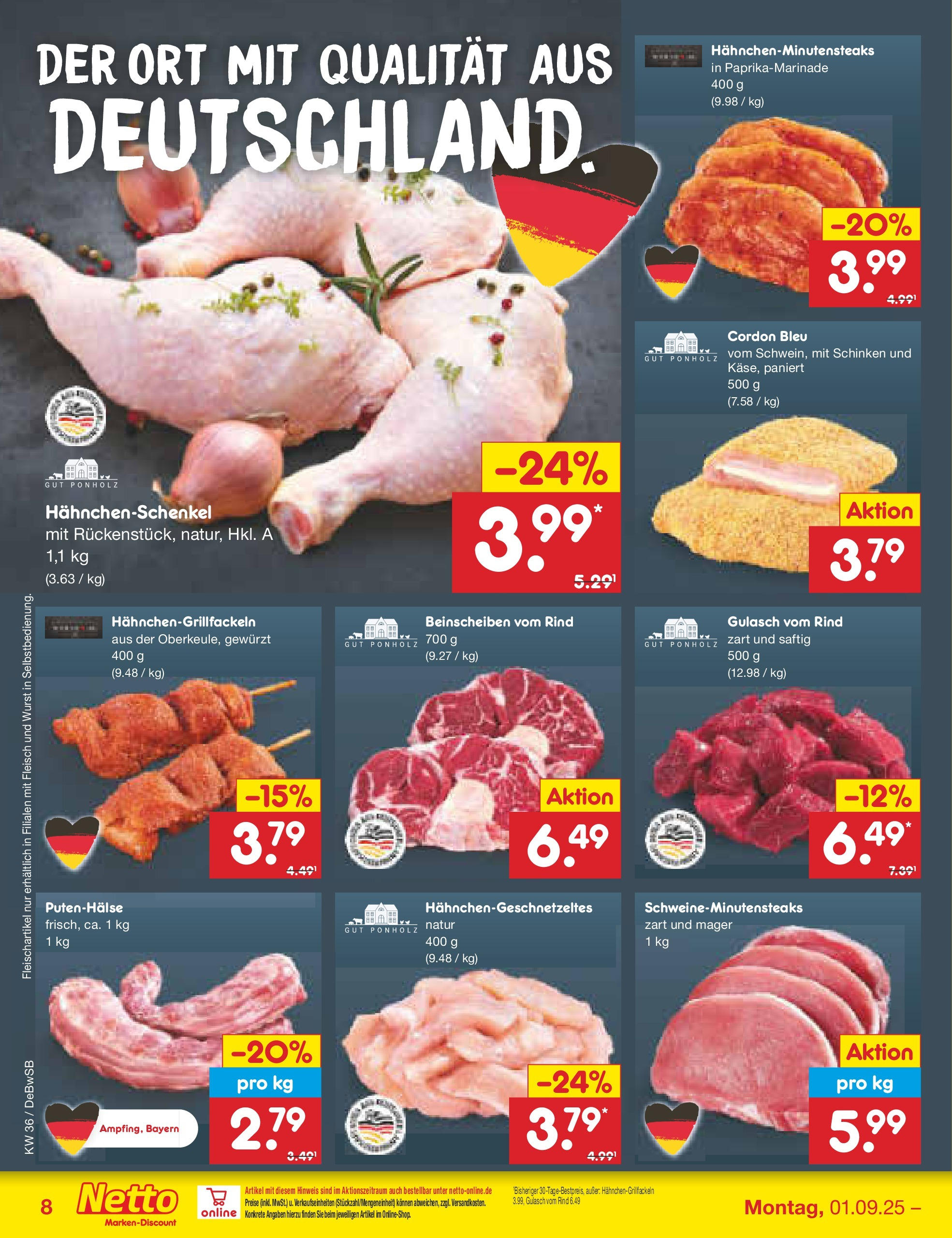 Netto Marken-Discount prospekt Waiblingen-Bittenfeld (ab 01.09.2025) » Angebote | Seite: 10 | Produkte: Hahnchenschenkel, Gulasch, Schinken, Fleisch Netto Marken-Discount prospekt Waiblingen-Bittenfeld (ab 01.09.2025) » Angebote | Seite: 10 | Produkte: Hahnchenschenkel, Gulasch, Schinken, Fleisch