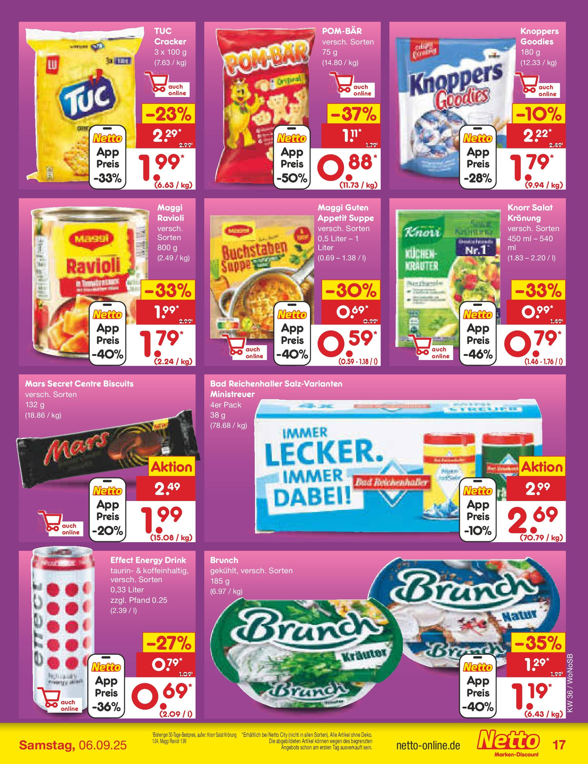 Netto Marken-Discount prospekt Frankfurt (ab 01.09.2025) » Angebote | Seite: 23 | Produkte: Energy, Bad, Knoppers, Salat Netto Marken-Discount prospekt Frankfurt (ab 01.09.2025) » Angebote | Seite: 23 | Produkte: Energy, Bad, Knoppers, Salat