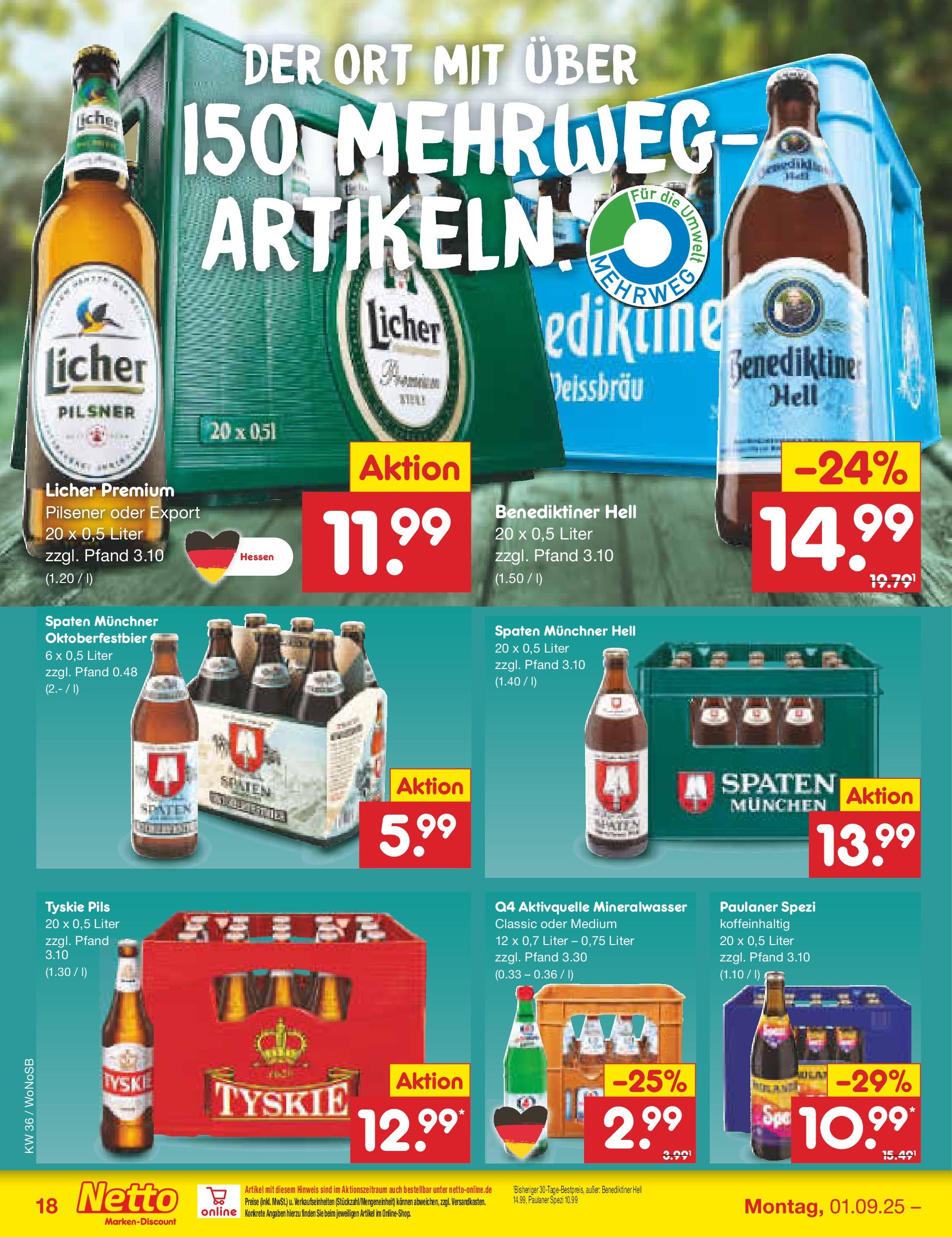 Netto Marken-Discount prospekt Frankfurt (ab 01.09.2025) » Angebote | Seite: 24 | Produkte: Tyskie, Pils, Benediktiner hell, Paulaner Netto Marken-Discount prospekt Frankfurt (ab 01.09.2025) » Angebote | Seite: 24 | Produkte: Tyskie, Pils, Benediktiner hell, Paulaner