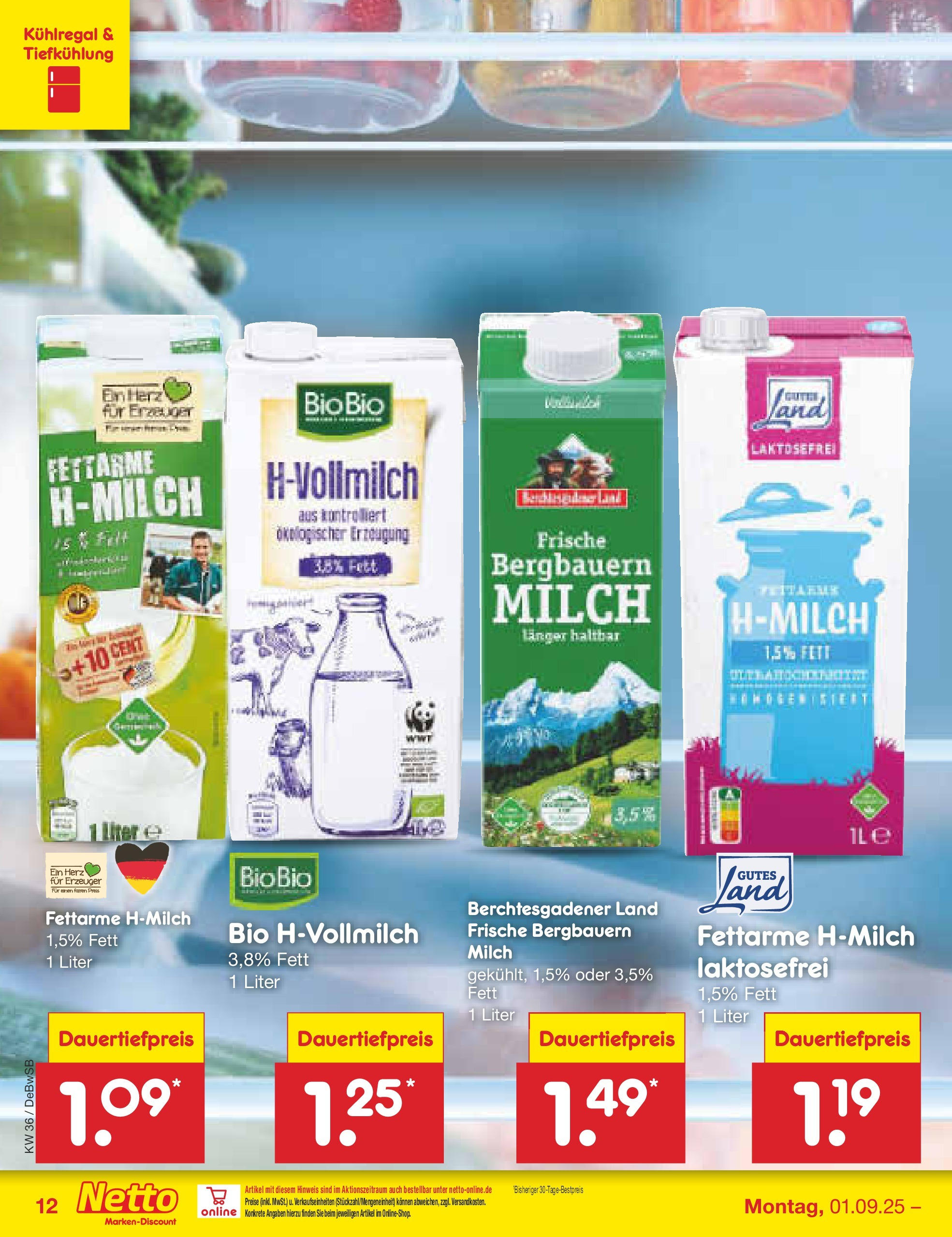 Netto Marken-Discount prospekt Waiblingen-Bittenfeld (ab 01.09.2025) » Angebote | Seite: 14 | Produkte: Milch Netto Marken-Discount prospekt Waiblingen-Bittenfeld (ab 01.09.2025) » Angebote | Seite: 14 | Produkte: Milch