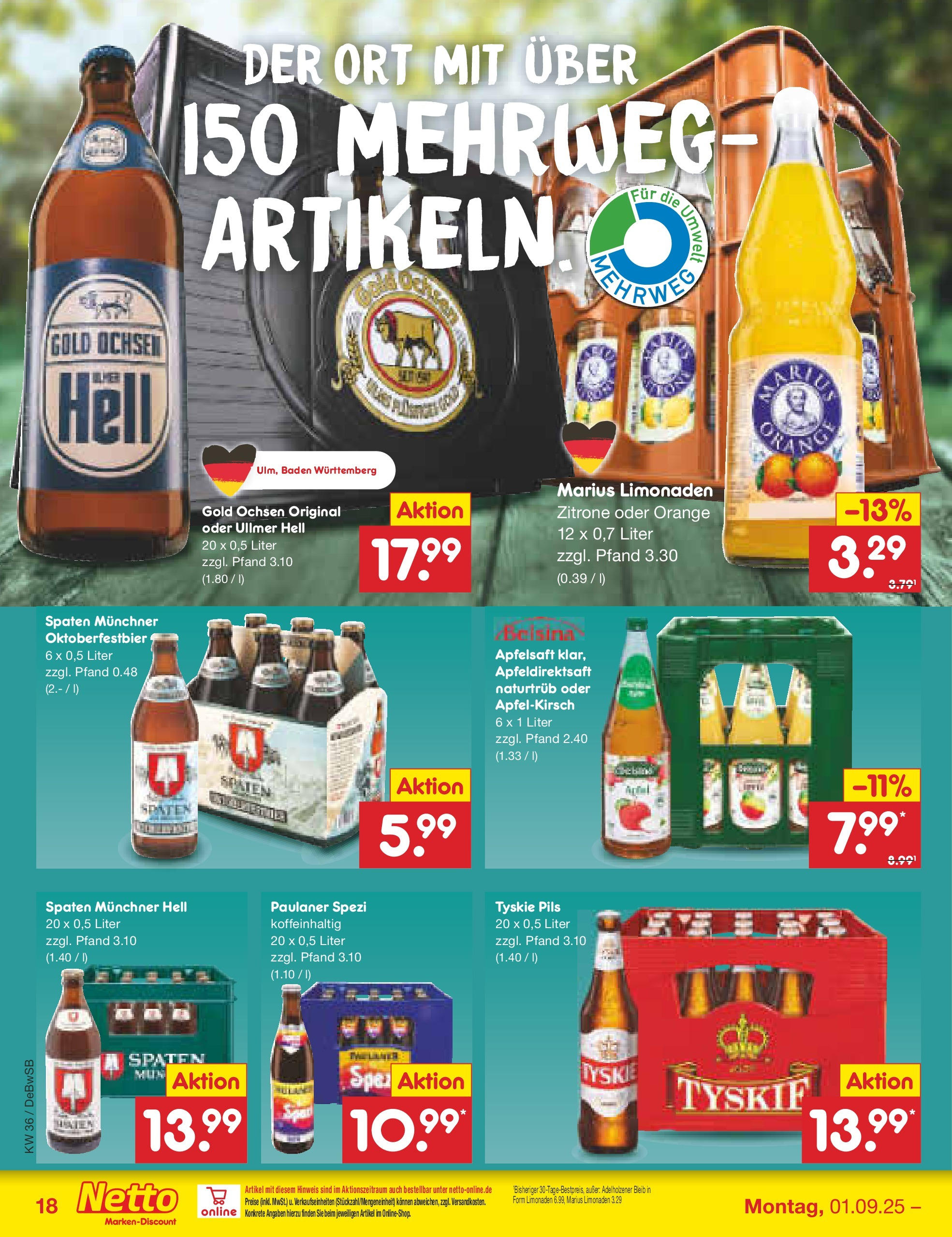 Netto Marken-Discount prospekt Waiblingen-Bittenfeld (ab 01.09.2025) » Angebote | Seite: 24 | Produkte: Paulaner spezi, Pils, Adelholzener, Apfelsaft Netto Marken-Discount prospekt Waiblingen-Bittenfeld (ab 01.09.2025) » Angebote | Seite: 24 | Produkte: Paulaner spezi, Pils, Adelholzener, Apfelsaft