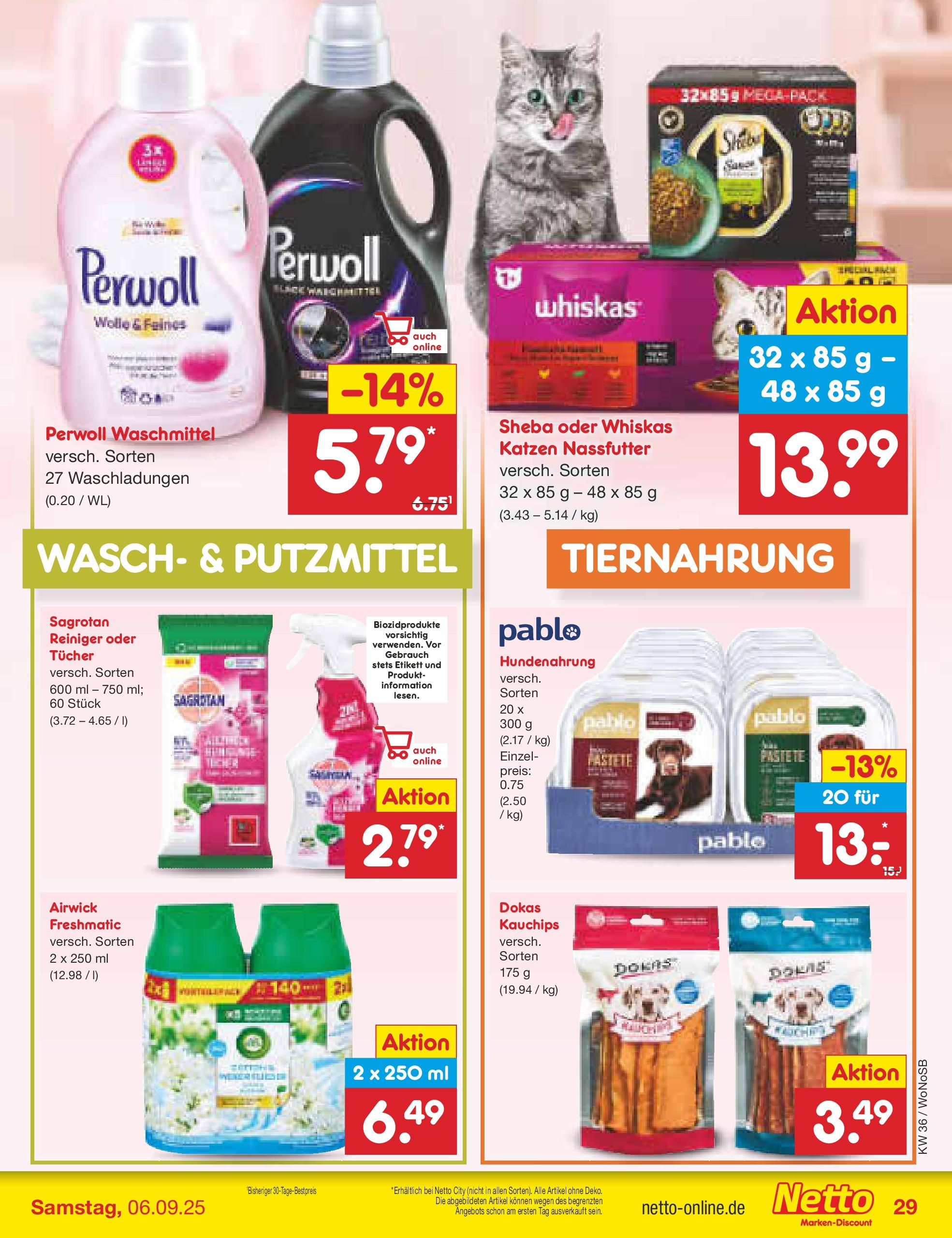 Netto Marken-Discount prospekt Frankfurt (ab 01.09.2025) » Angebote | Seite: 41 | Produkte: Sheba, Perwoll, Waschmittel, Whiskas Netto Marken-Discount prospekt Frankfurt (ab 01.09.2025) » Angebote | Seite: 41 | Produkte: Sheba, Perwoll, Waschmittel, Whiskas