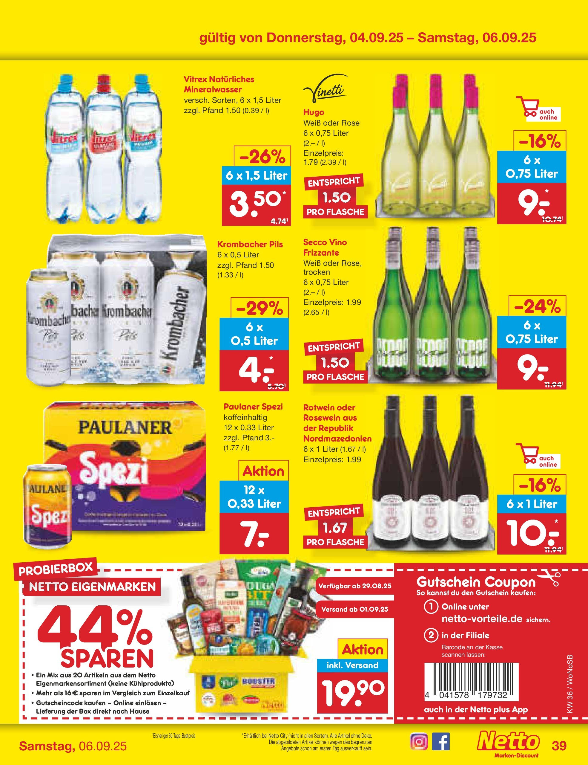 Netto Marken-Discount prospekt Frankfurt (ab 01.09.2025) » Angebote | Seite: 55 | Produkte: Paulaner spezi, Box, Hugo, Paulaner Netto Marken-Discount prospekt Frankfurt (ab 01.09.2025) » Angebote | Seite: 55 | Produkte: Paulaner spezi, Box, Hugo, Paulaner