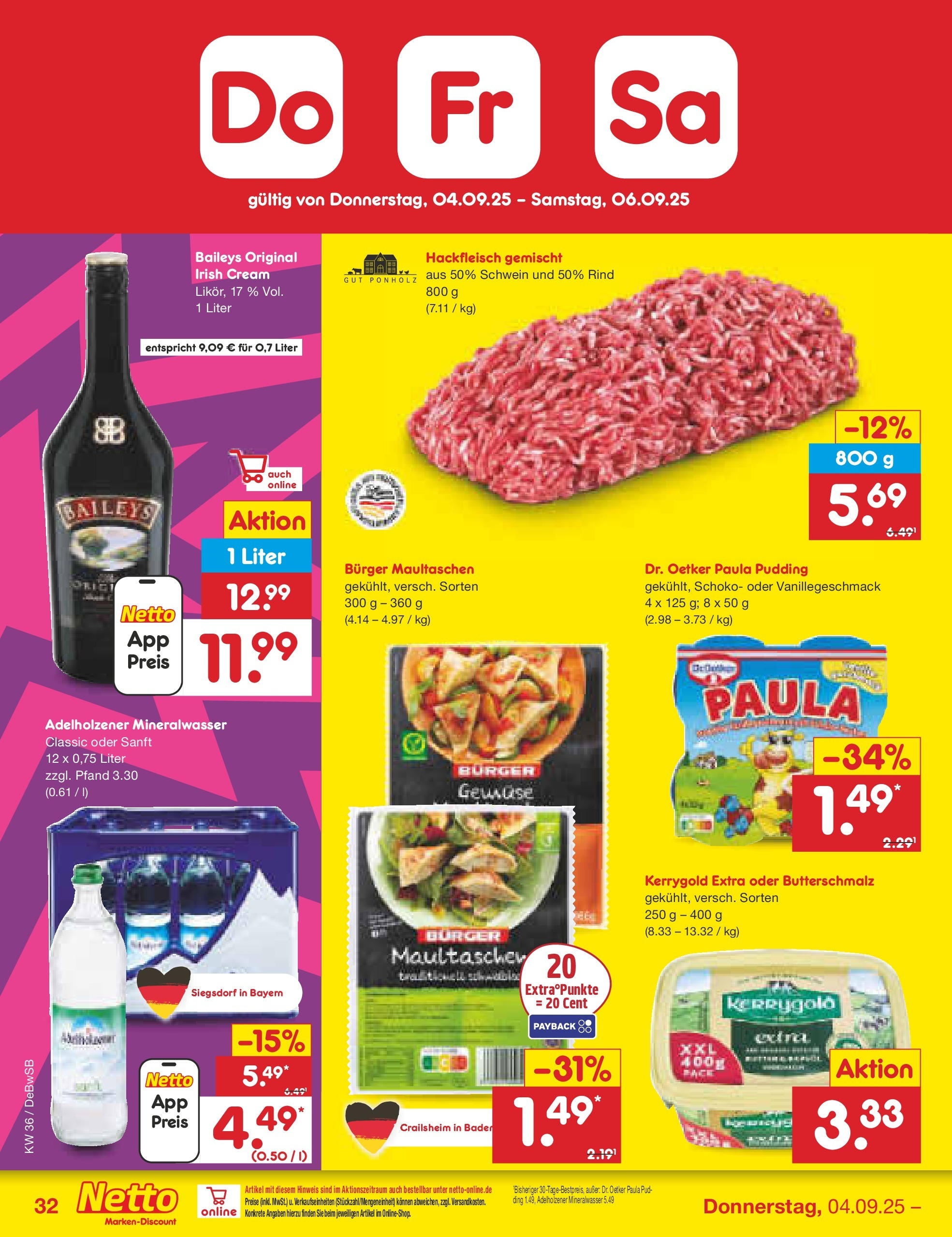 Netto Marken-Discount prospekt Waiblingen-Bittenfeld (ab 01.09.2025) » Angebote | Seite: 48 | Produkte: Adelholzener, Mineralwasser, Baileys, Hackfleisch Netto Marken-Discount prospekt Waiblingen-Bittenfeld (ab 01.09.2025) » Angebote | Seite: 48 | Produkte: Adelholzener, Mineralwasser, Baileys, Hackfleisch