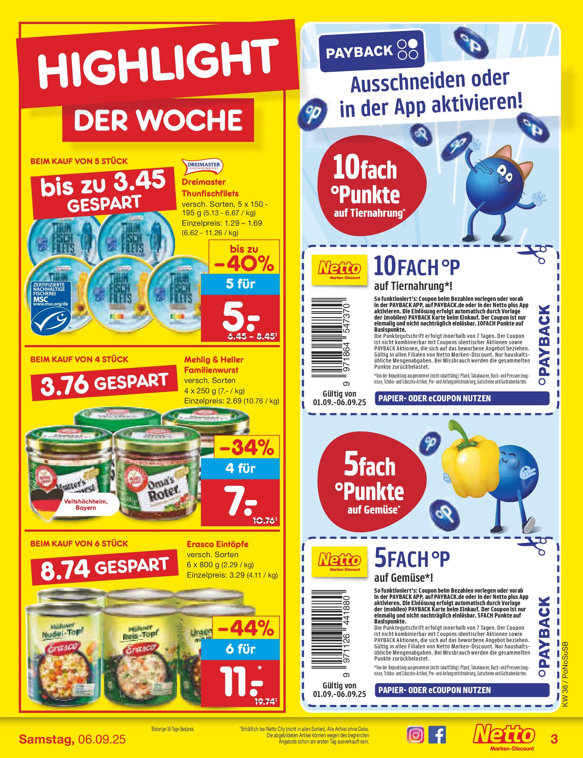 Netto Marken-Discount prospekt Amberg (ab 01.09.2025) » Angebote | Seite: 3 | Produkte: Gemüse, Erasco Netto Marken-Discount prospekt Amberg (ab 01.09.2025) » Angebote | Seite: 3 | Produkte: Gemüse, Erasco