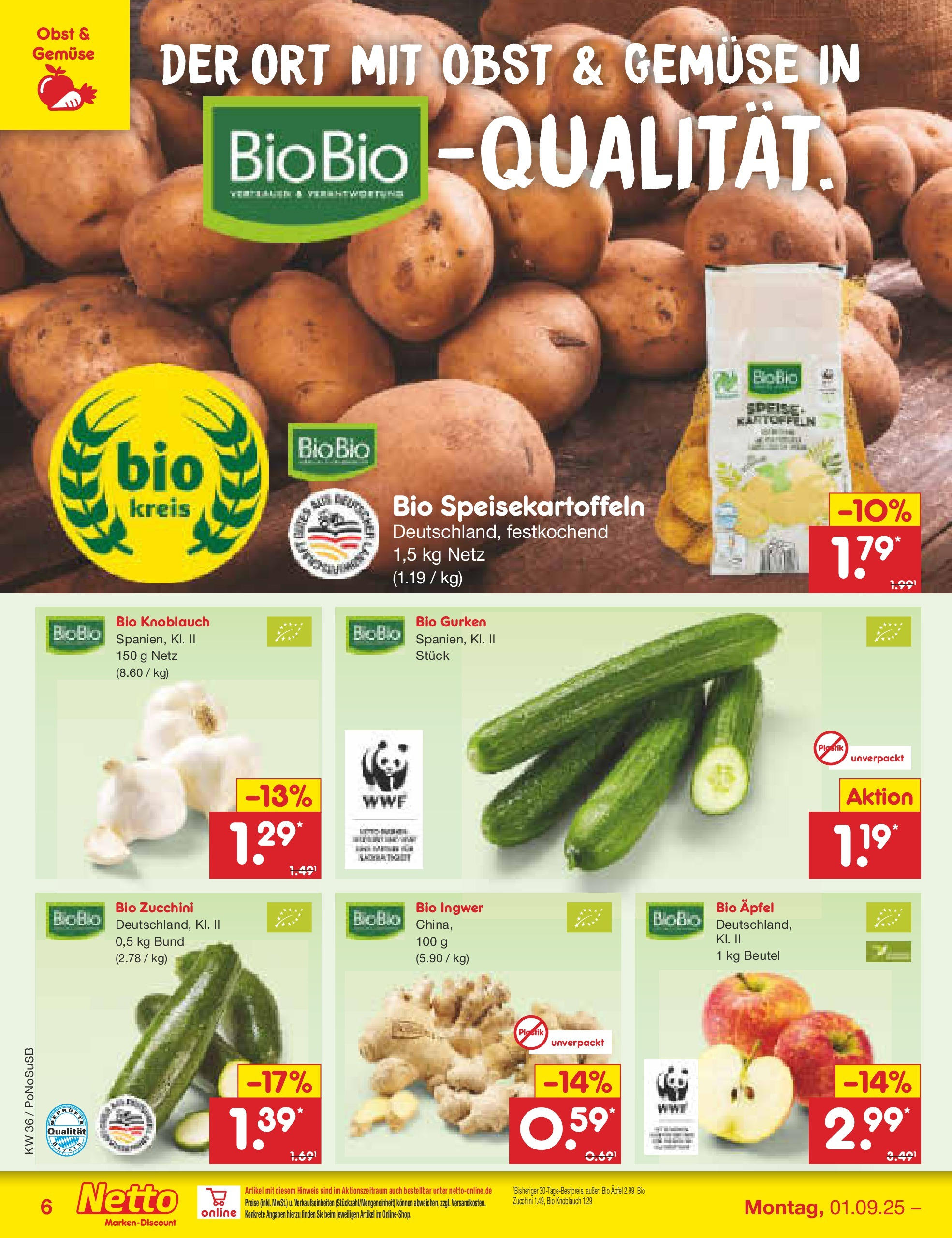 Netto Marken-Discount prospekt Amberg (ab 01.09.2025) » Angebote | Seite: 6 | Produkte: Äpfel, Gemüse, Knoblauch, Zucchini Netto Marken-Discount prospekt Amberg (ab 01.09.2025) » Angebote | Seite: 6 | Produkte: Äpfel, Gemüse, Knoblauch, Zucchini