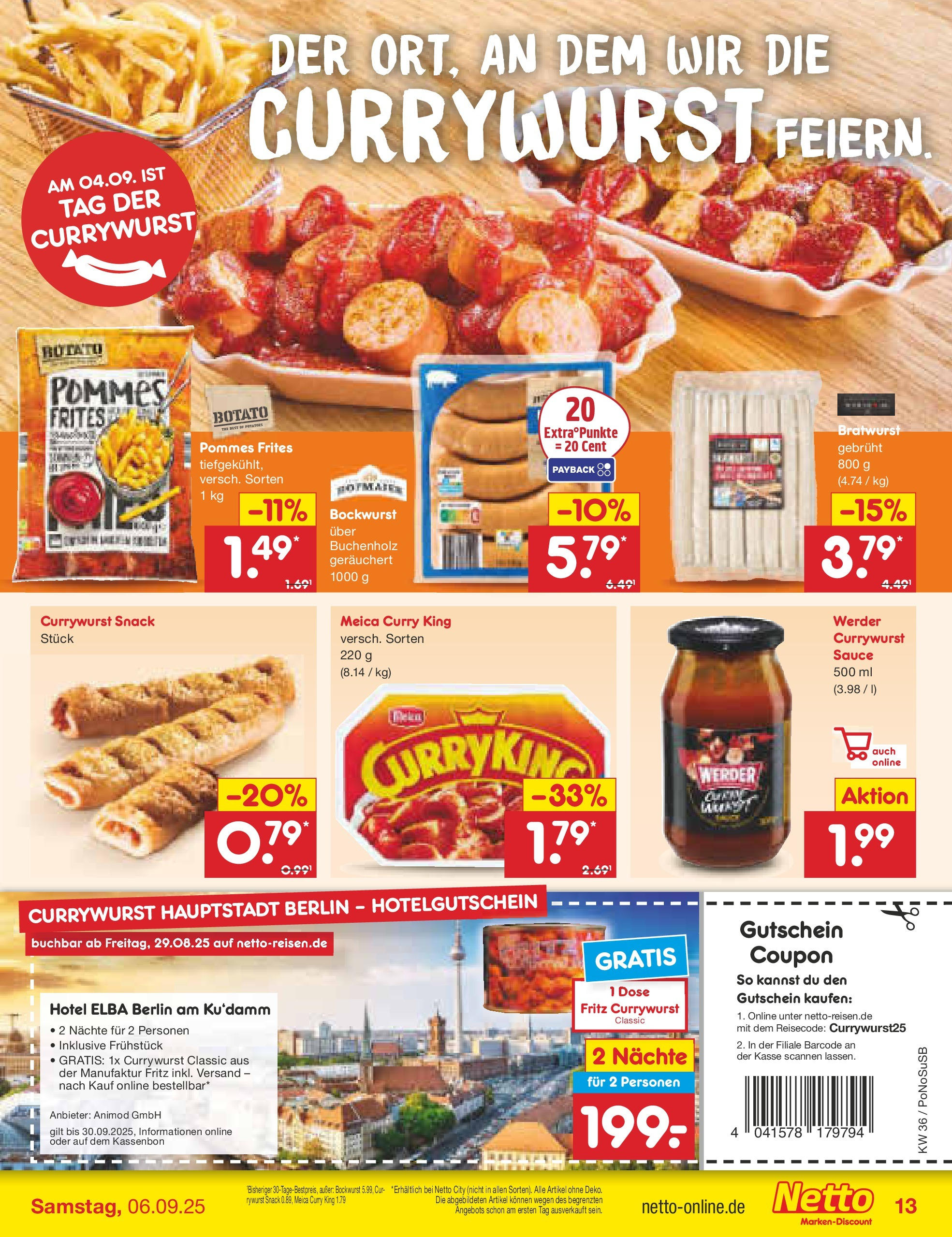 Netto Marken-Discount prospekt Amberg (ab 01.09.2025) » Angebote | Seite: 15 | Produkte: Bockwurst, Pommes, Pommes frites, Meica Netto Marken-Discount prospekt Amberg (ab 01.09.2025) » Angebote | Seite: 15 | Produkte: Bockwurst, Pommes, Pommes frites, Meica