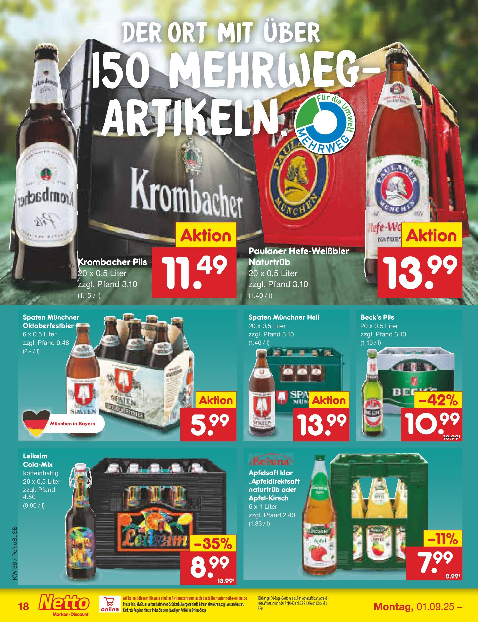 Netto Marken-Discount prospekt Amberg (ab 01.09.2025) » Angebote | Seite: 24 | Produkte: Pils, Apfelsaft, Krombacher, Paulaner Netto Marken-Discount prospekt Amberg (ab 01.09.2025) » Angebote | Seite: 24 | Produkte: Pils, Apfelsaft, Krombacher, Paulaner
