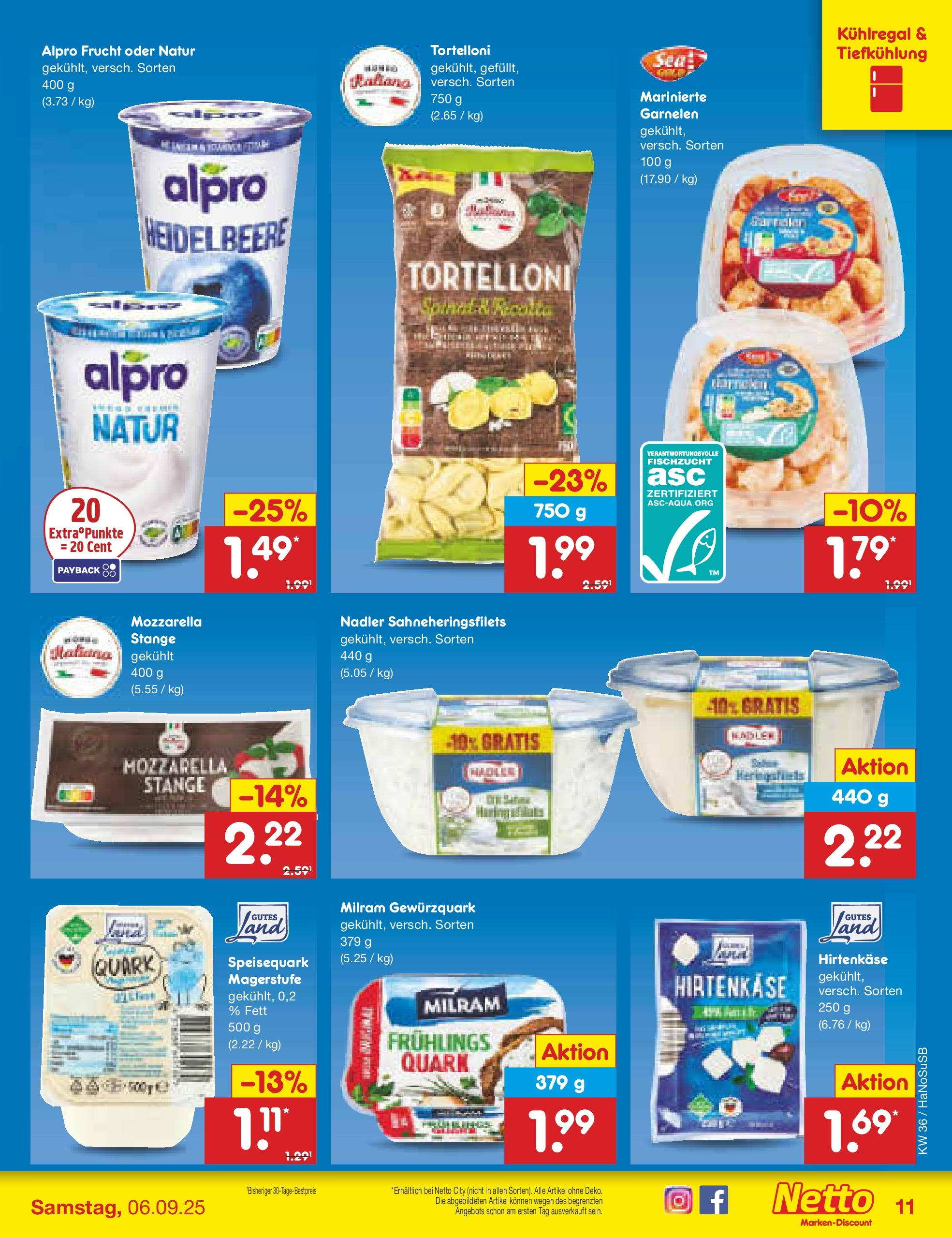 Netto Marken-Discount prospekt Wuppertal (ab 01.09.2025) » Angebote | Seite: 13 | Produkte: Quark, Mozzarella, Alpro, Milram Netto Marken-Discount prospekt Wuppertal (ab 01.09.2025) » Angebote | Seite: 13 | Produkte: Quark, Mozzarella, Alpro, Milram