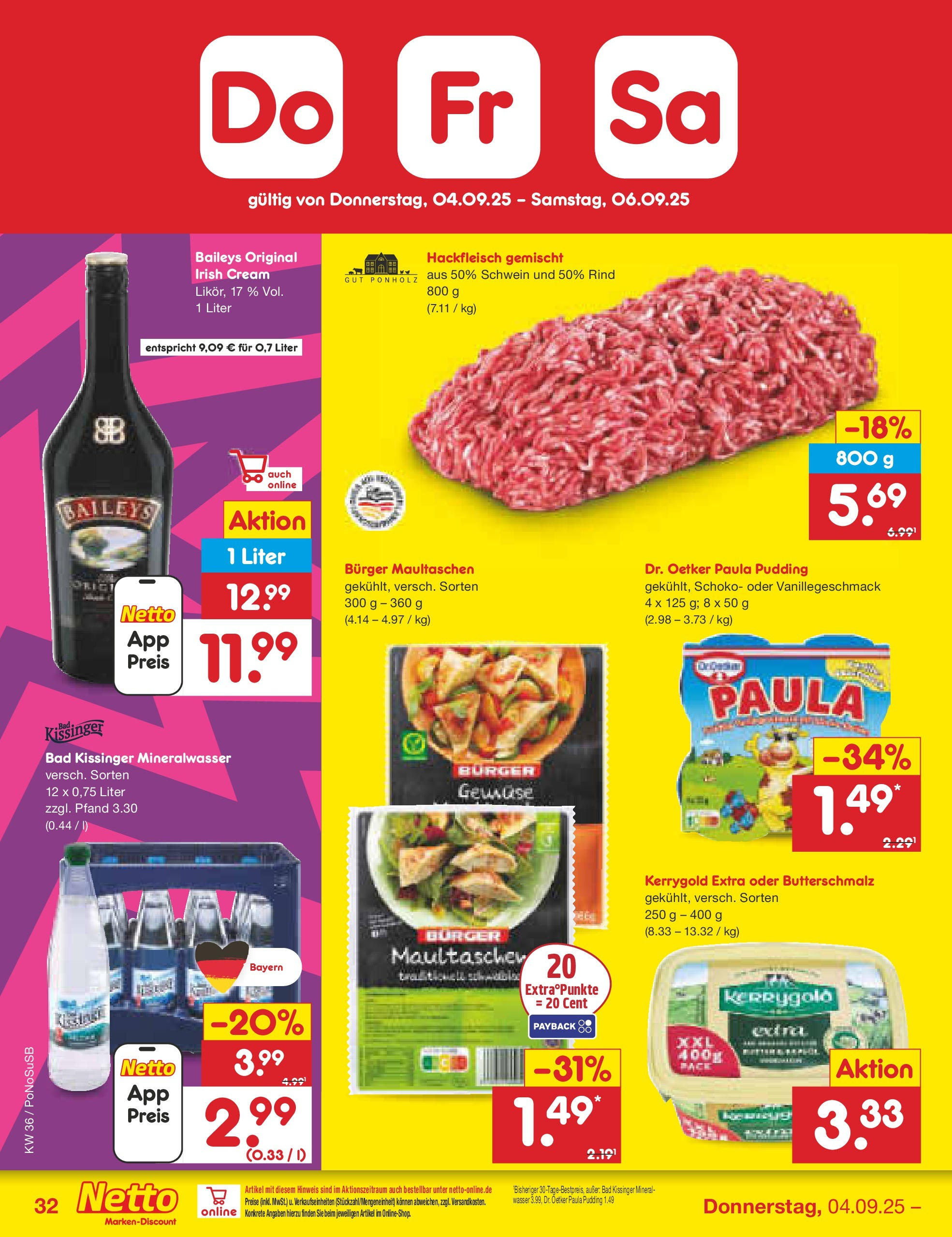 Netto Marken-Discount prospekt Amberg (ab 01.09.2025) » Angebote | Seite: 48 | Produkte: Pudding, Wasser, Baileys, Maultaschen Netto Marken-Discount prospekt Amberg (ab 01.09.2025) » Angebote | Seite: 48 | Produkte: Pudding, Wasser, Baileys, Maultaschen