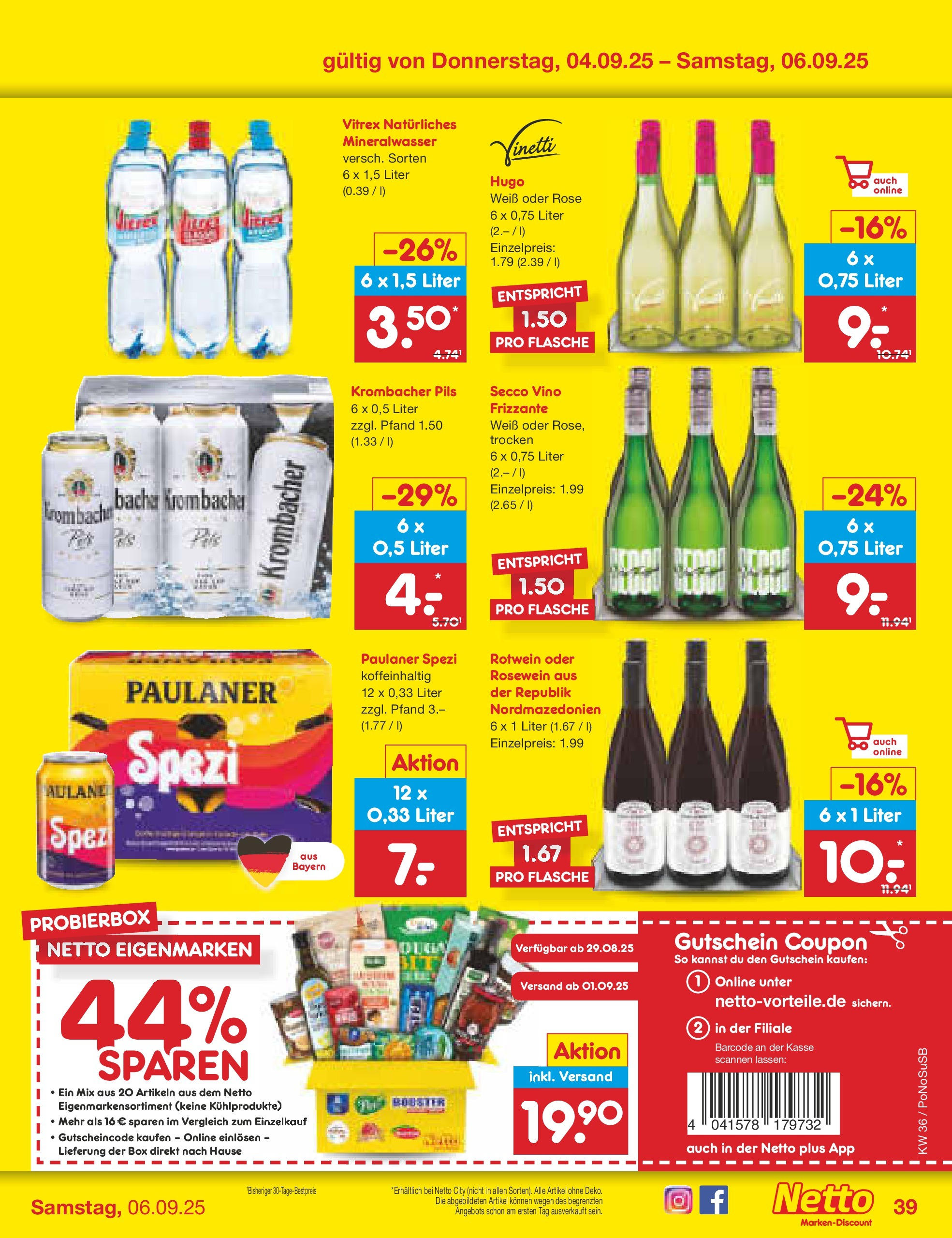 Netto Marken-Discount prospekt Amberg (ab 01.09.2025) » Angebote | Seite: 55 | Produkte: Rotwein, Pils, Mineralwasser, Krombacher Netto Marken-Discount prospekt Amberg (ab 01.09.2025) » Angebote | Seite: 55 | Produkte: Rotwein, Pils, Mineralwasser, Krombacher