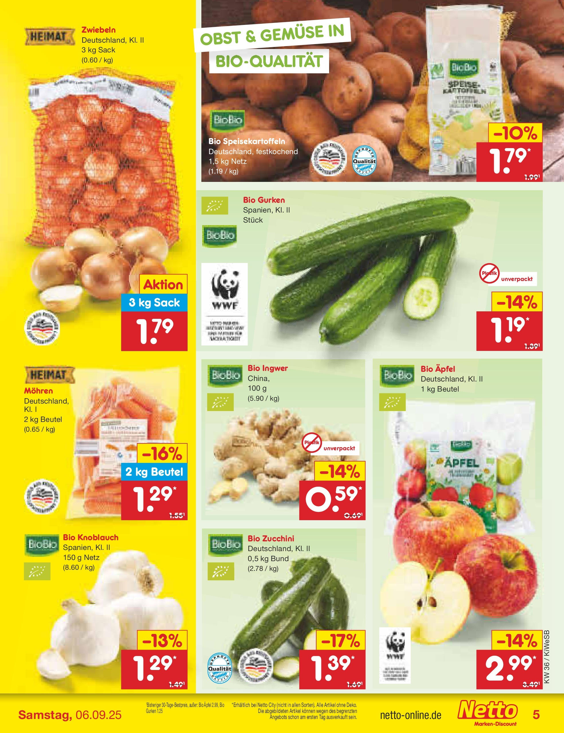 Netto Marken-Discount prospekt Bad Friedrichshall (ab 01.09.2025) » Angebote | Seite: 5 | Produkte: Zwiebeln, Gemüse, Knoblauch, Zucchini Netto Marken-Discount prospekt Bad Friedrichshall (ab 01.09.2025) » Angebote | Seite: 5 | Produkte: Zwiebeln, Gemüse, Knoblauch, Zucchini