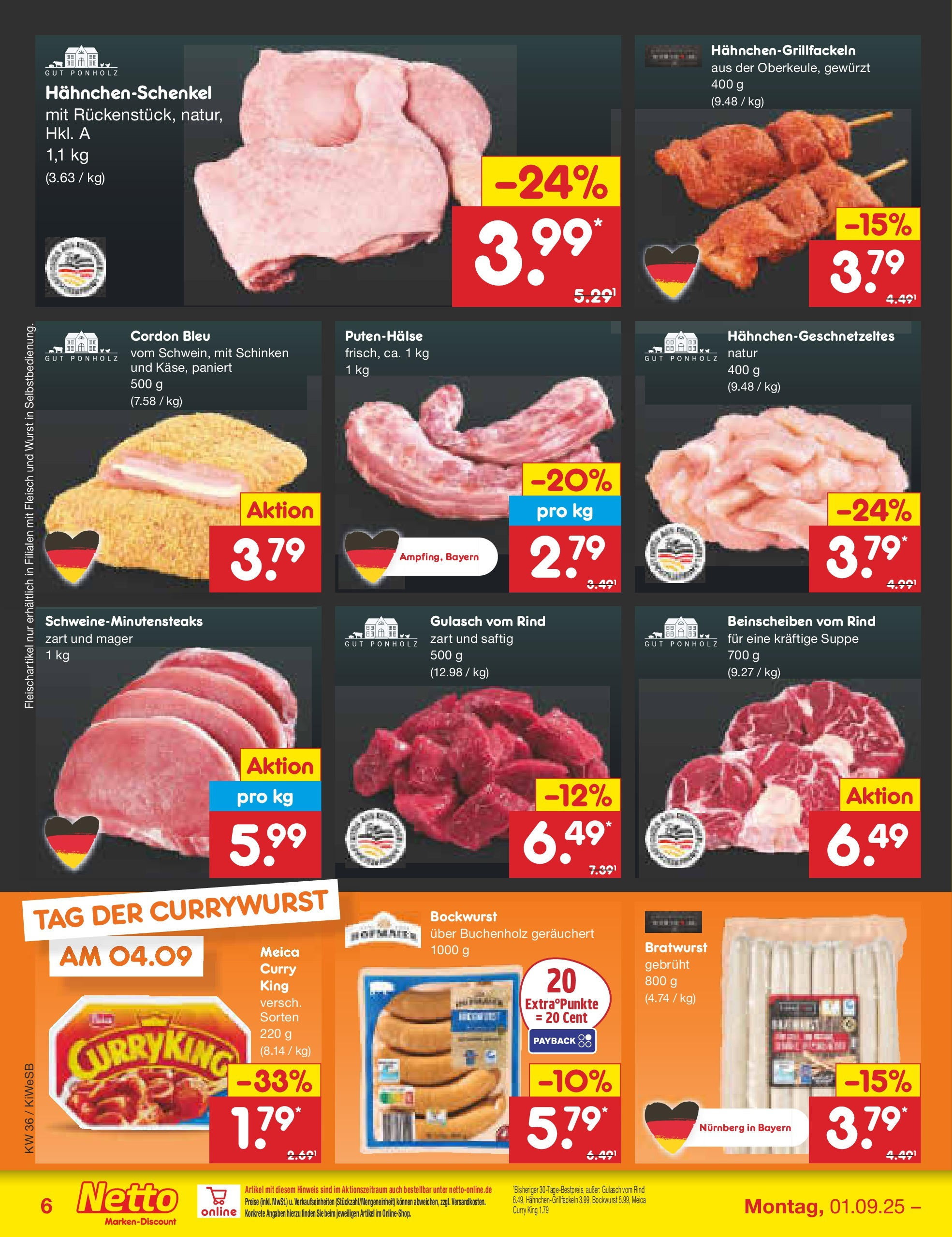 Netto Marken-Discount prospekt Bad Friedrichshall (ab 01.09.2025) » Angebote | Seite: 6 | Produkte: Bratwurst, Meica, Wurst, Schinken Netto Marken-Discount prospekt Bad Friedrichshall (ab 01.09.2025) » Angebote | Seite: 6 | Produkte: Bratwurst, Meica, Wurst, Schinken