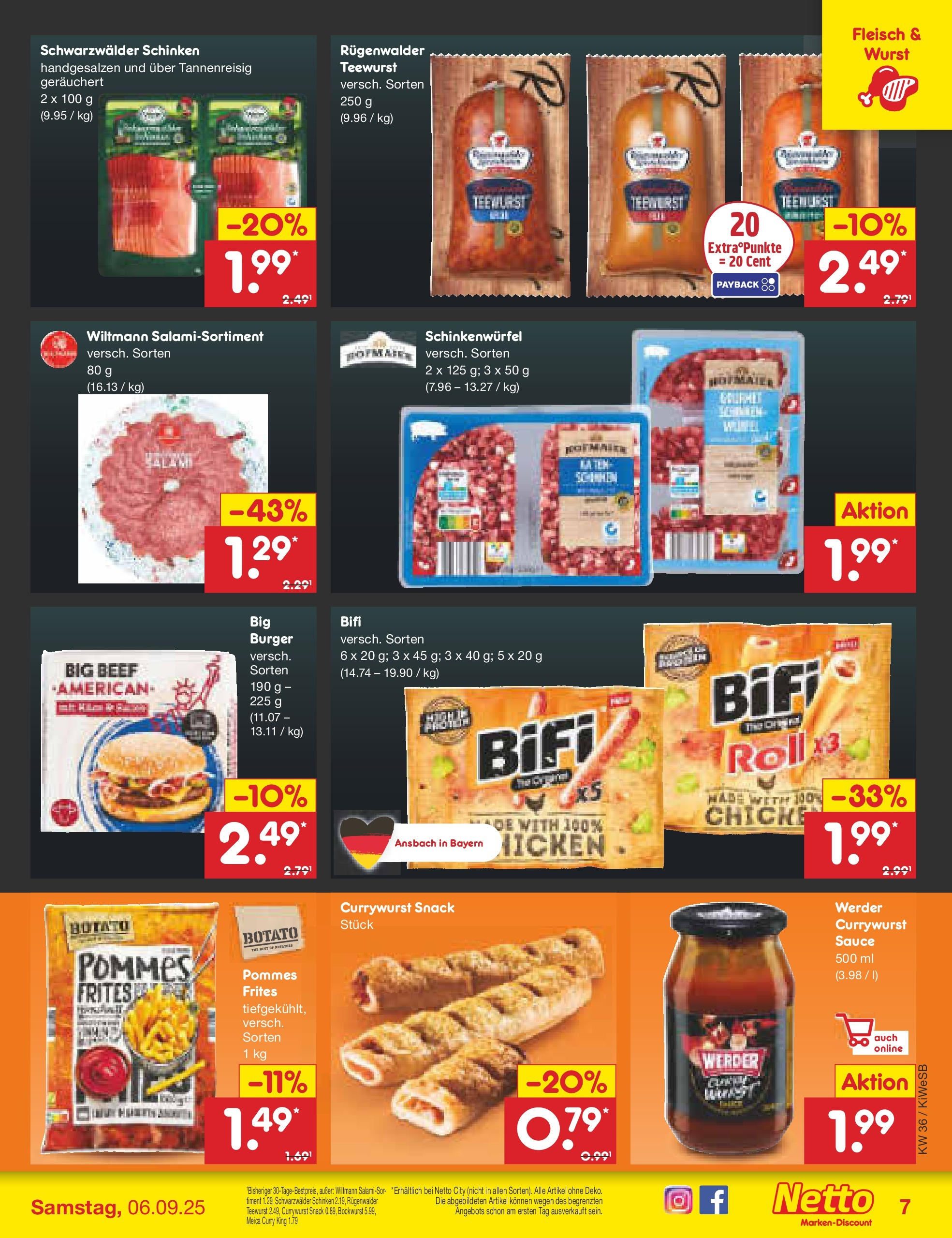 Netto Marken-Discount prospekt Bad Friedrichshall (ab 01.09.2025) » Angebote | Seite: 7 | Produkte: Bockwurst, Bifi, Burger, Wurst Netto Marken-Discount prospekt Bad Friedrichshall (ab 01.09.2025) » Angebote | Seite: 7 | Produkte: Bockwurst, Bifi, Burger, Wurst