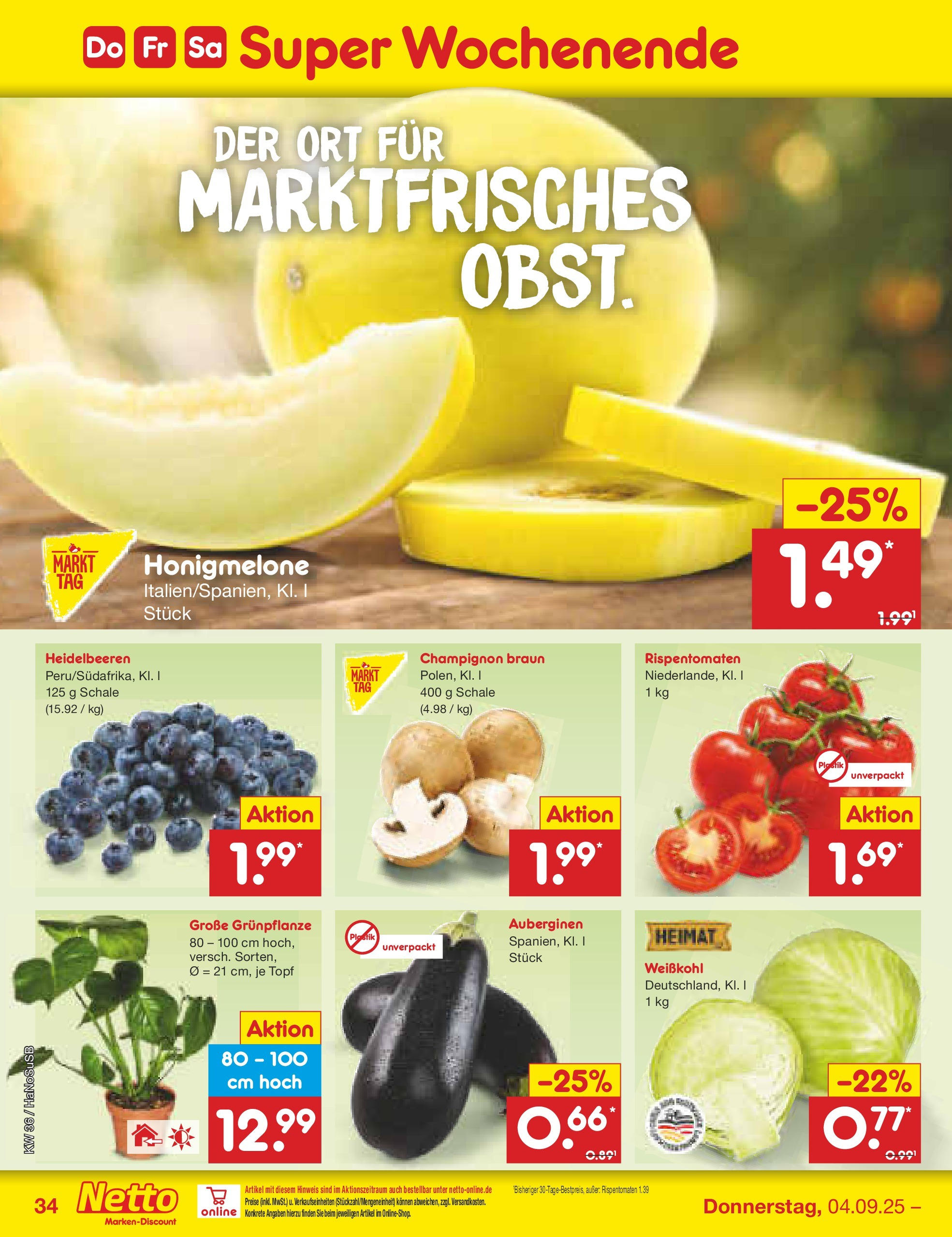 Netto Marken-Discount prospekt Wuppertal (ab 01.09.2025) » Angebote | Seite: 50 | Produkte: Heidelbeeren, Honigmelone Netto Marken-Discount prospekt Wuppertal (ab 01.09.2025) » Angebote | Seite: 50 | Produkte: Heidelbeeren, Honigmelone