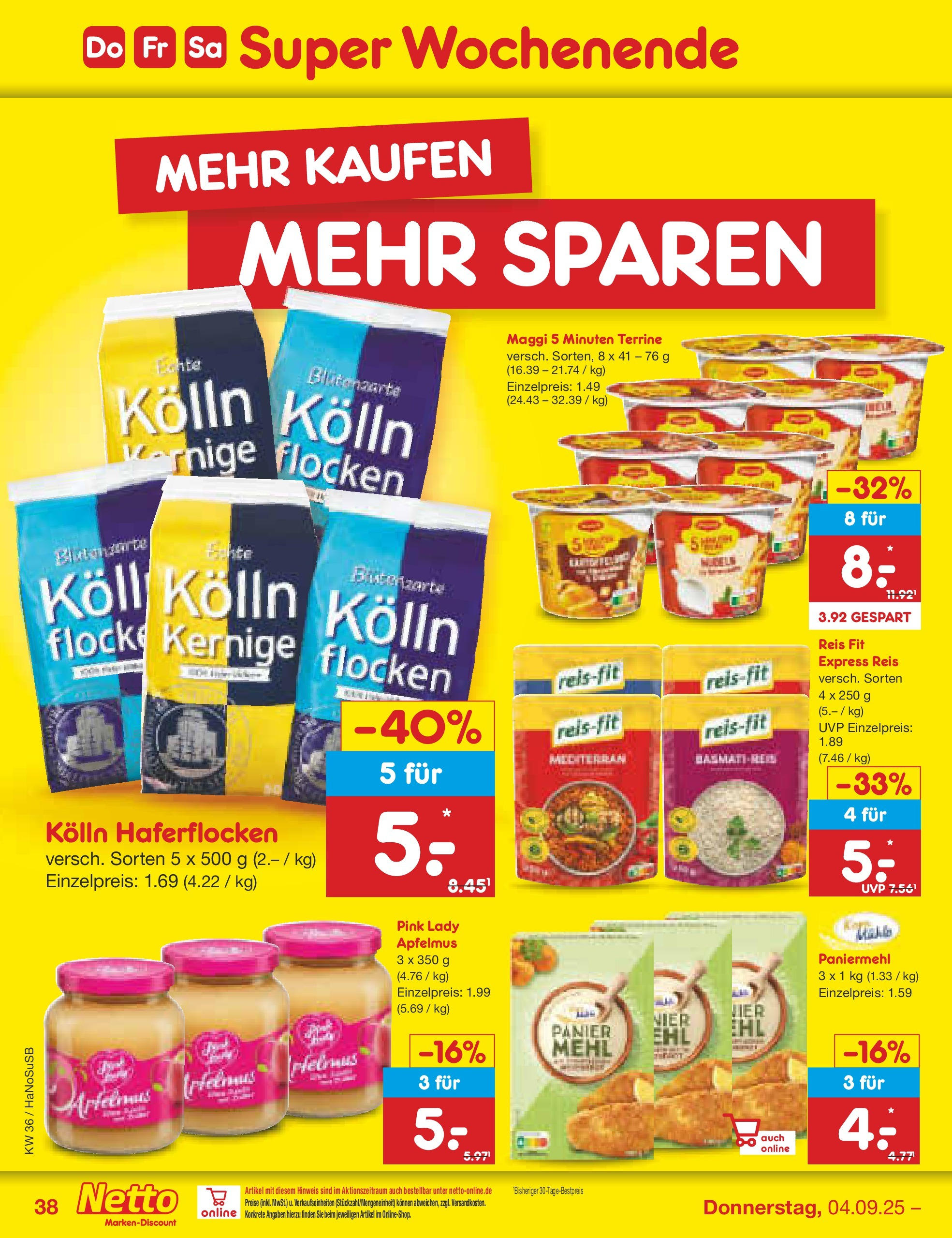 Netto Marken-Discount prospekt Wuppertal (ab 01.09.2025) » Angebote | Seite: 54 | Produkte: Kolln, Basmatireis, Flocken, Maggi 5 minuten terrine Netto Marken-Discount prospekt Wuppertal (ab 01.09.2025) » Angebote | Seite: 54 | Produkte: Kolln, Basmatireis, Flocken, Maggi 5 minuten terrine