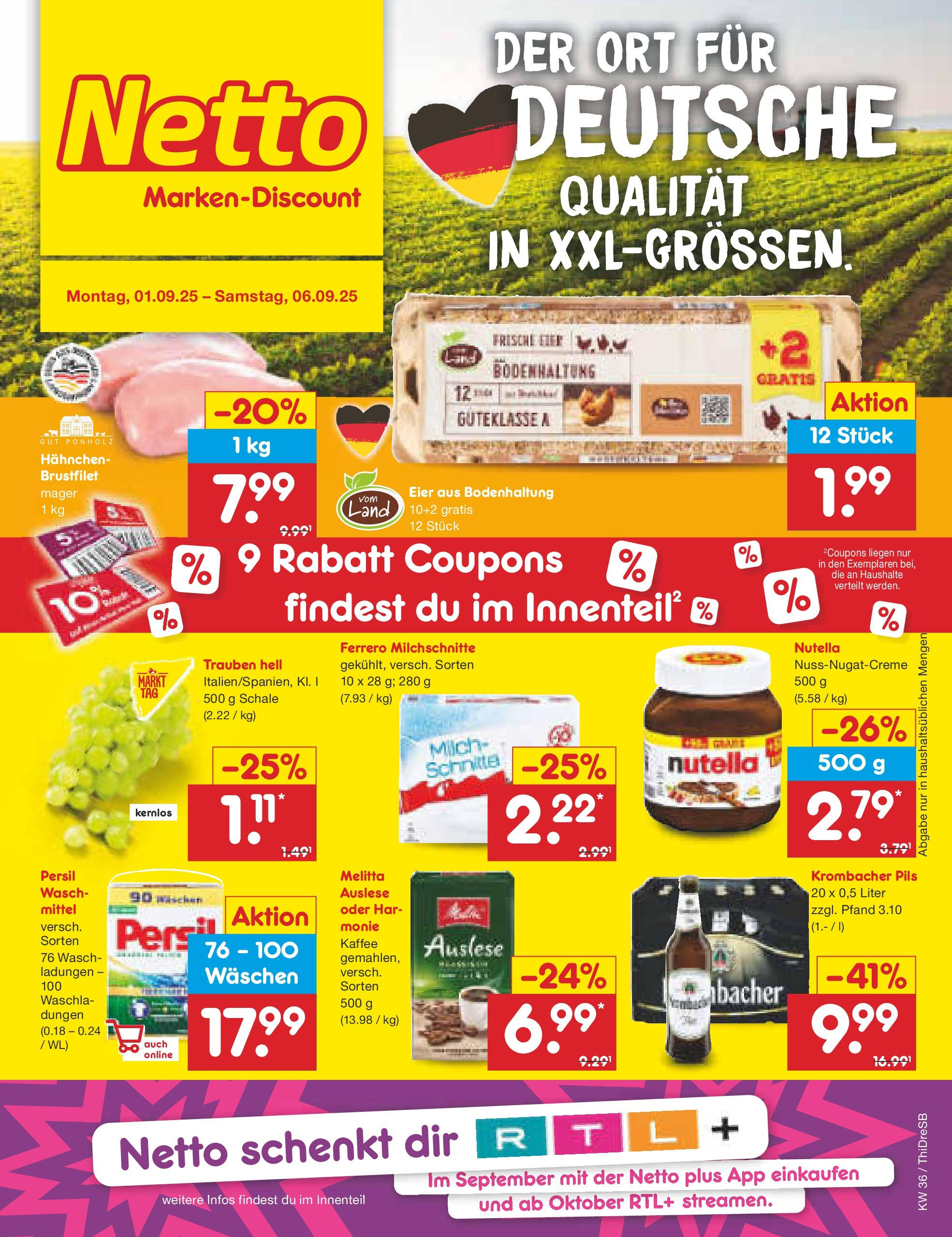 Netto Marken-Discount prospekt Dresden	 (ab 01.09.2025) » Angebote | Seite: 1 | Produkte: Melitta, Eier, Kaffee, Ferrero milchschnitte