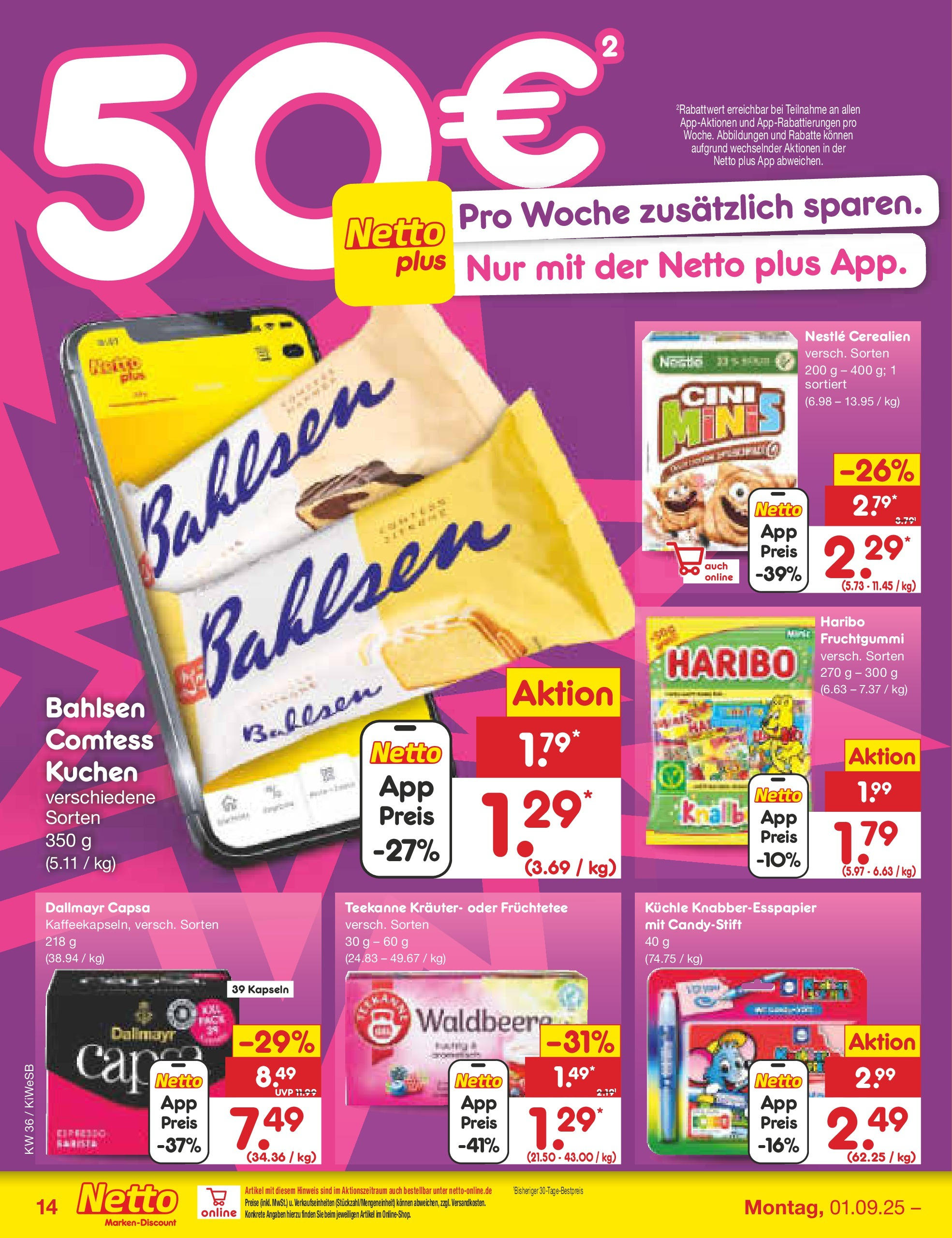 Netto Marken-Discount prospekt Bad Friedrichshall (ab 01.09.2025) » Angebote | Seite: 20 | Produkte: Haribo, Teekanne, Kuchen, Dallmayr capsa Netto Marken-Discount prospekt Bad Friedrichshall (ab 01.09.2025) » Angebote | Seite: 20 | Produkte: Haribo, Teekanne, Kuchen, Dallmayr capsa