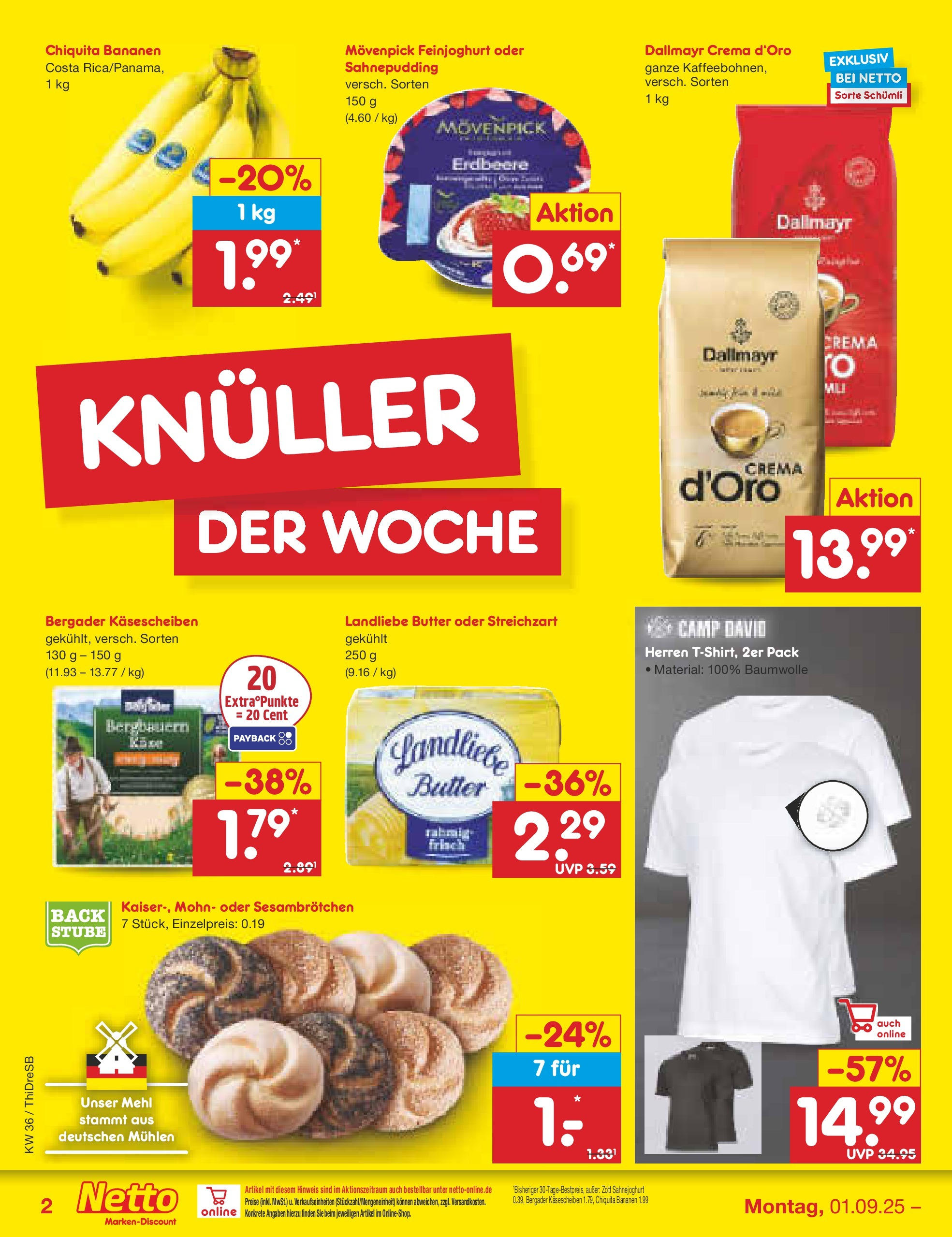Netto Marken-Discount prospekt Dresden	 (ab 01.09.2025) » Angebote | Seite: 2 | Produkte: Butter, Landliebe butter, Bananen, Dallmayr