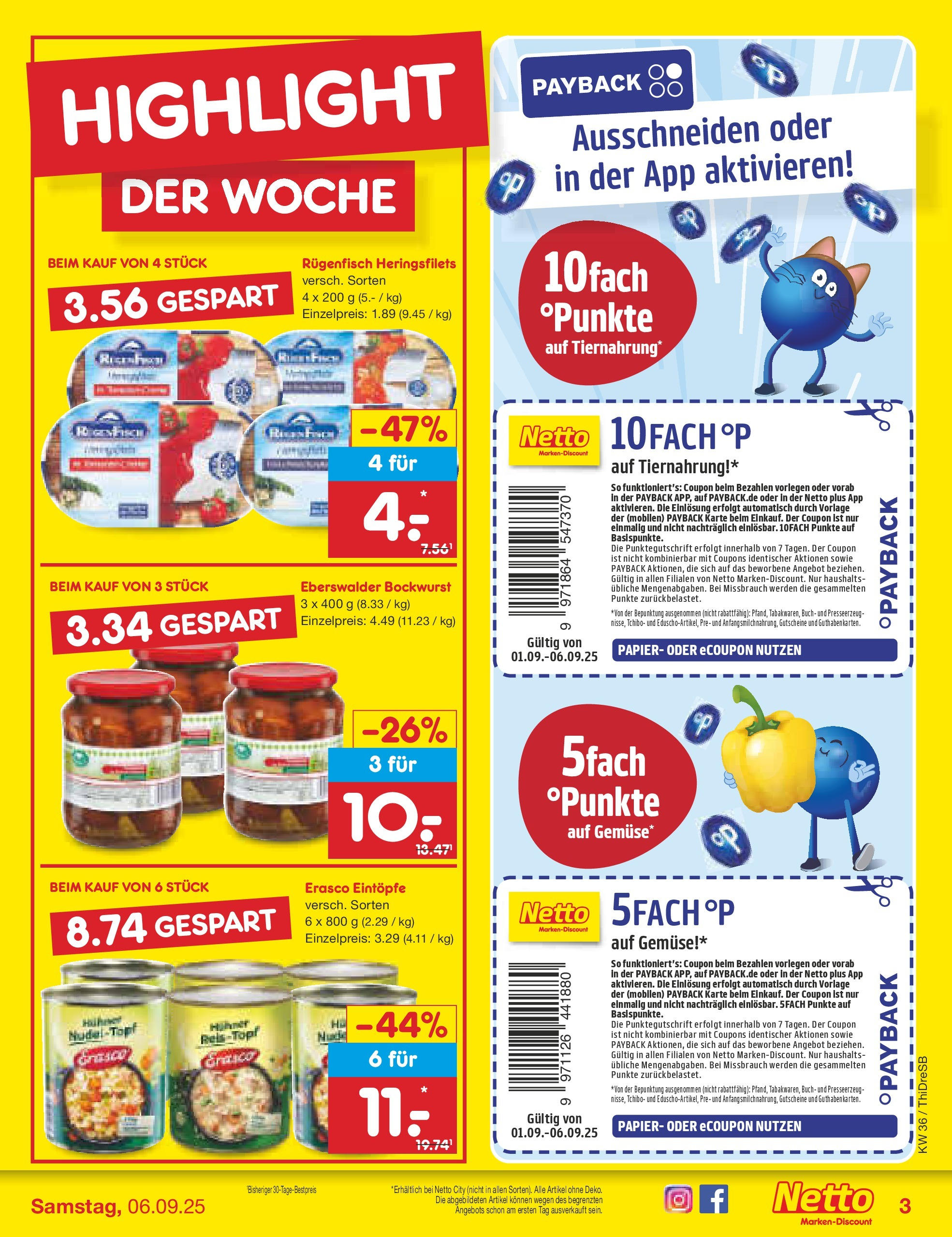Netto Marken-Discount prospekt Dresden	 (ab 01.09.2025) » Angebote | Seite: 3 | Produkte: Bockwurst, Gemüse, Erasco