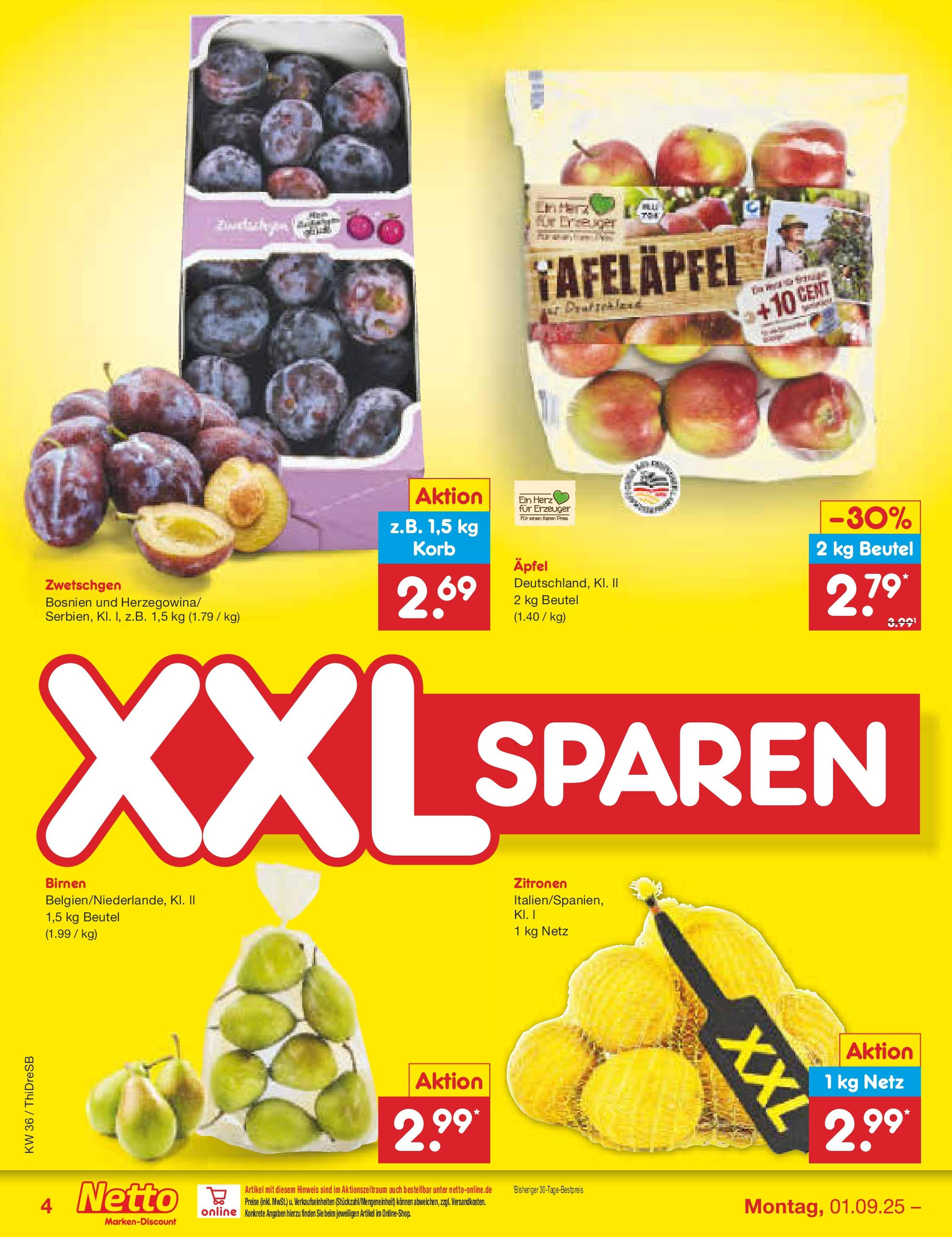 Netto Marken-Discount prospekt Dresden	 (ab 01.09.2025) » Angebote | Seite: 4 | Produkte: Korb, Äpfel, Zwetschgen, Zitronen