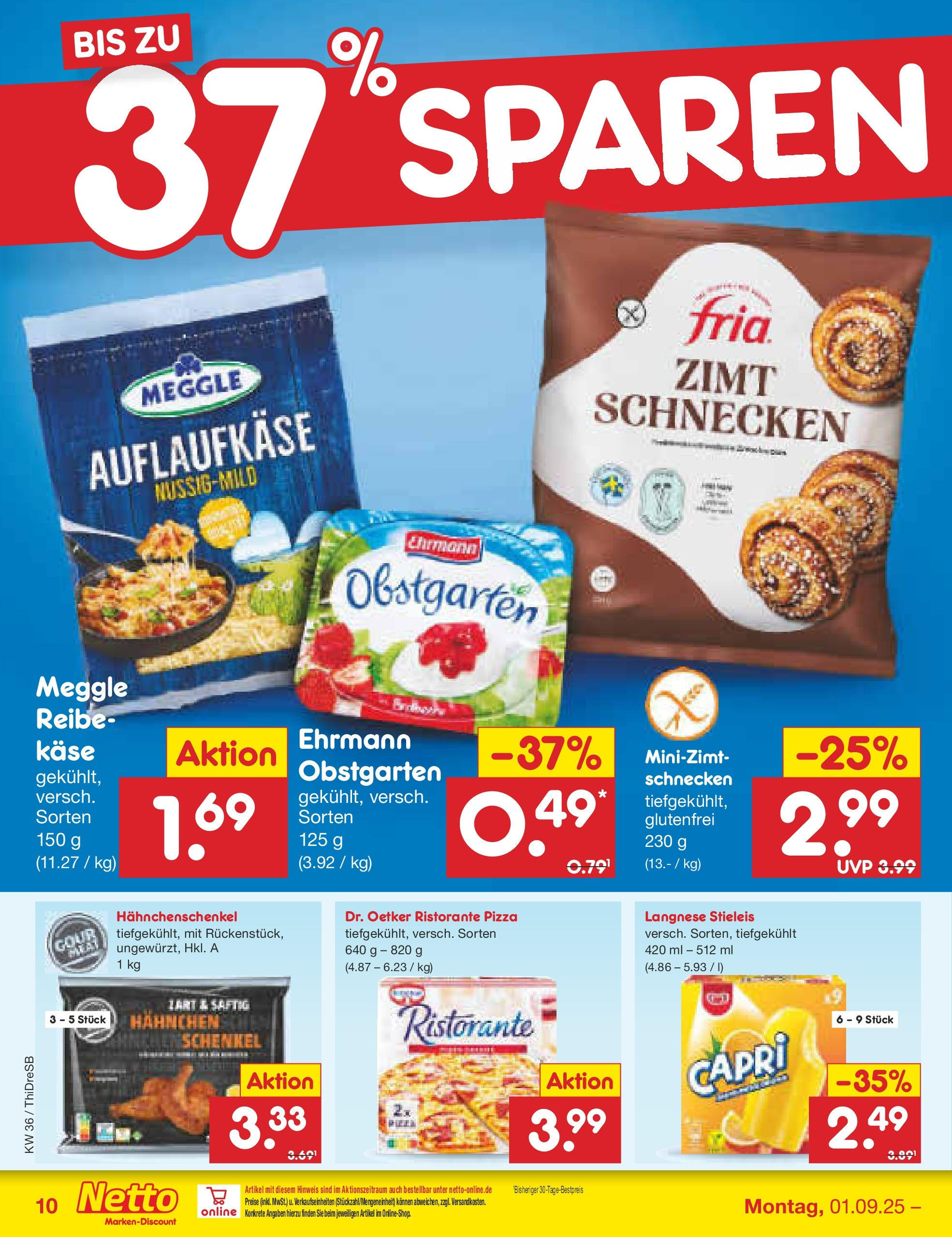 Netto Marken-Discount prospekt Dresden	 (ab 01.09.2025) » Angebote | Seite: 12 | Produkte: Hahnchen, Hahnchenschenkel, Käse, Pizza
