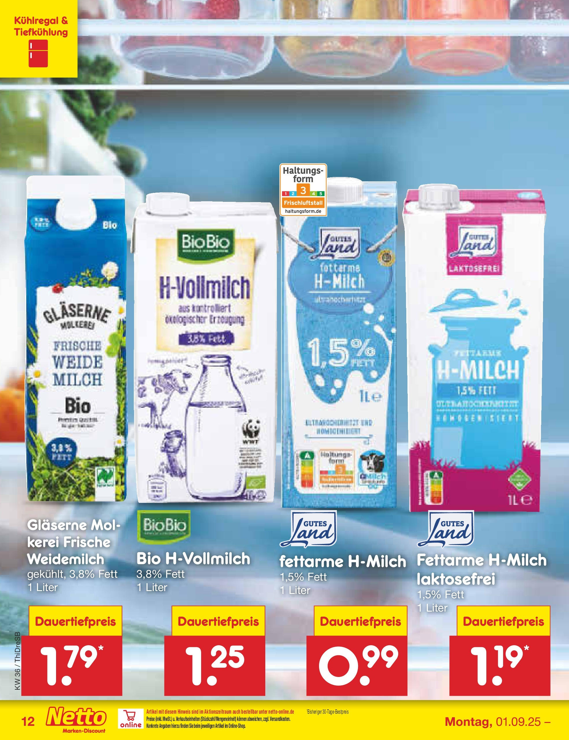 Netto Marken-Discount prospekt Dresden	 (ab 01.09.2025) » Angebote | Seite: 14 | Produkte: Milch