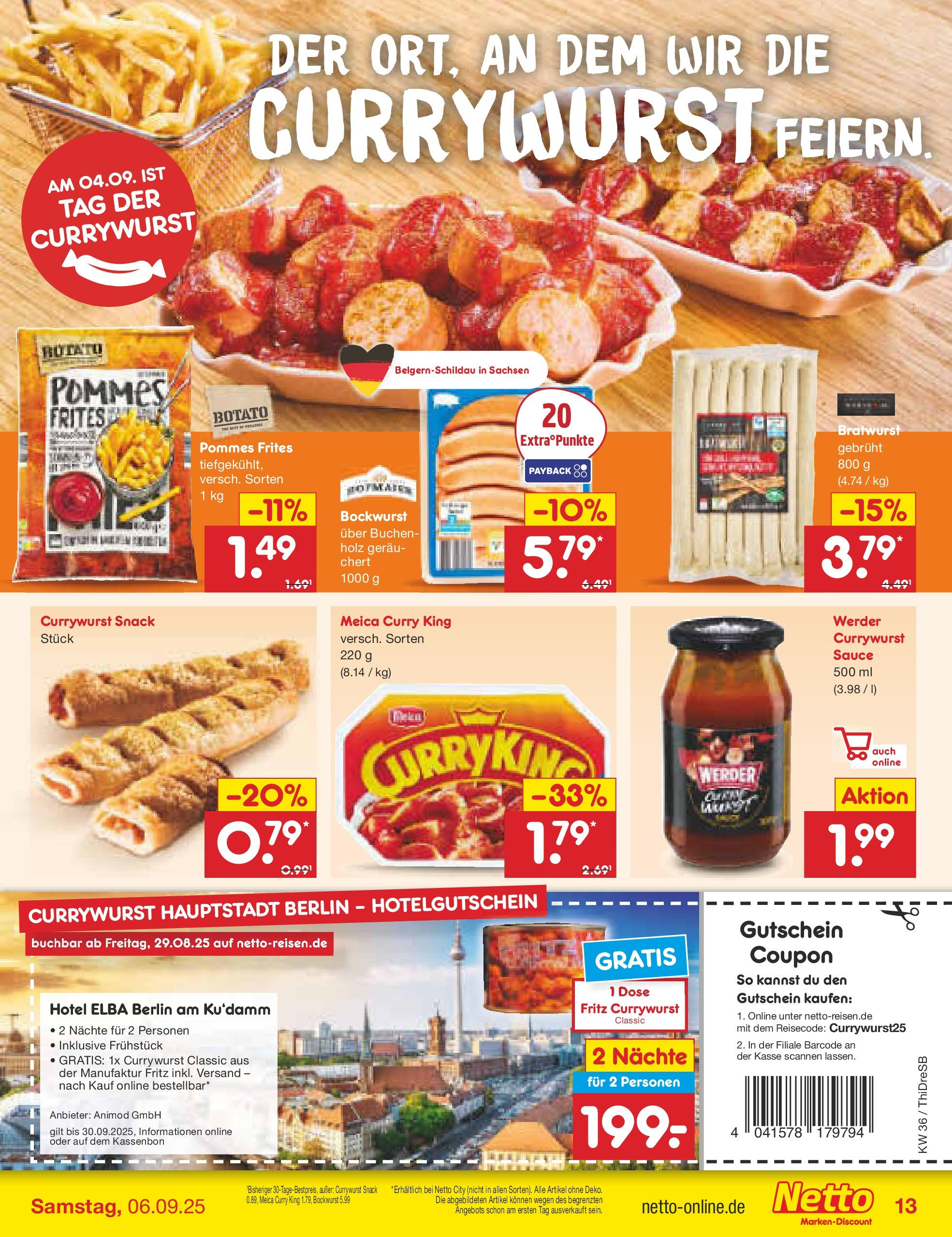 Netto Marken-Discount prospekt Dresden	 (ab 01.09.2025) » Angebote | Seite: 15 | Produkte: Bockwurst, Bratwurst, Pommes frites, Meica