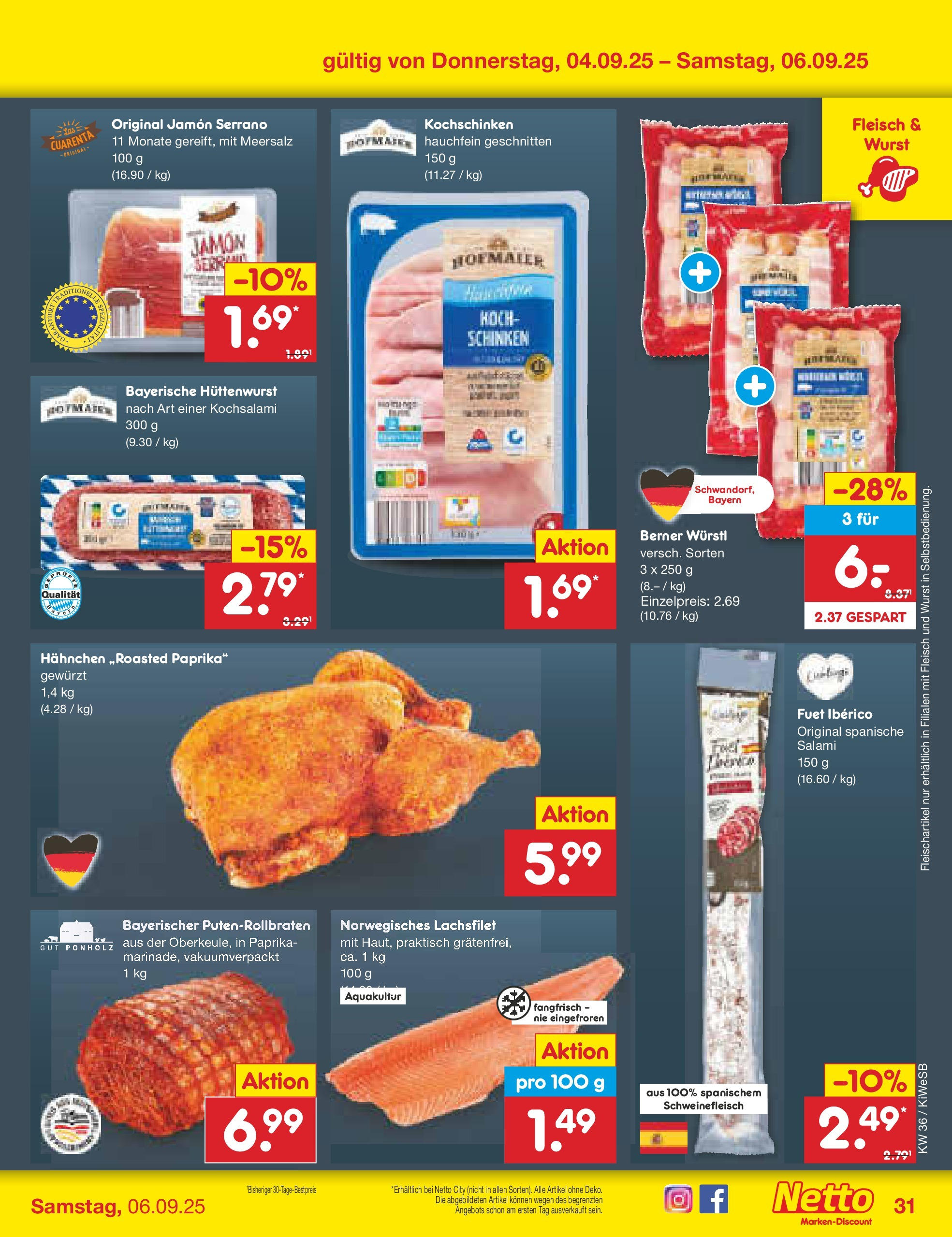 Netto Marken-Discount prospekt Bad Friedrichshall (ab 01.09.2025) » Angebote | Seite: 47 | Produkte: Hahnchen, Würstl, Salami, Fleisch Netto Marken-Discount prospekt Bad Friedrichshall (ab 01.09.2025) » Angebote | Seite: 47 | Produkte: Hahnchen, Würstl, Salami, Fleisch