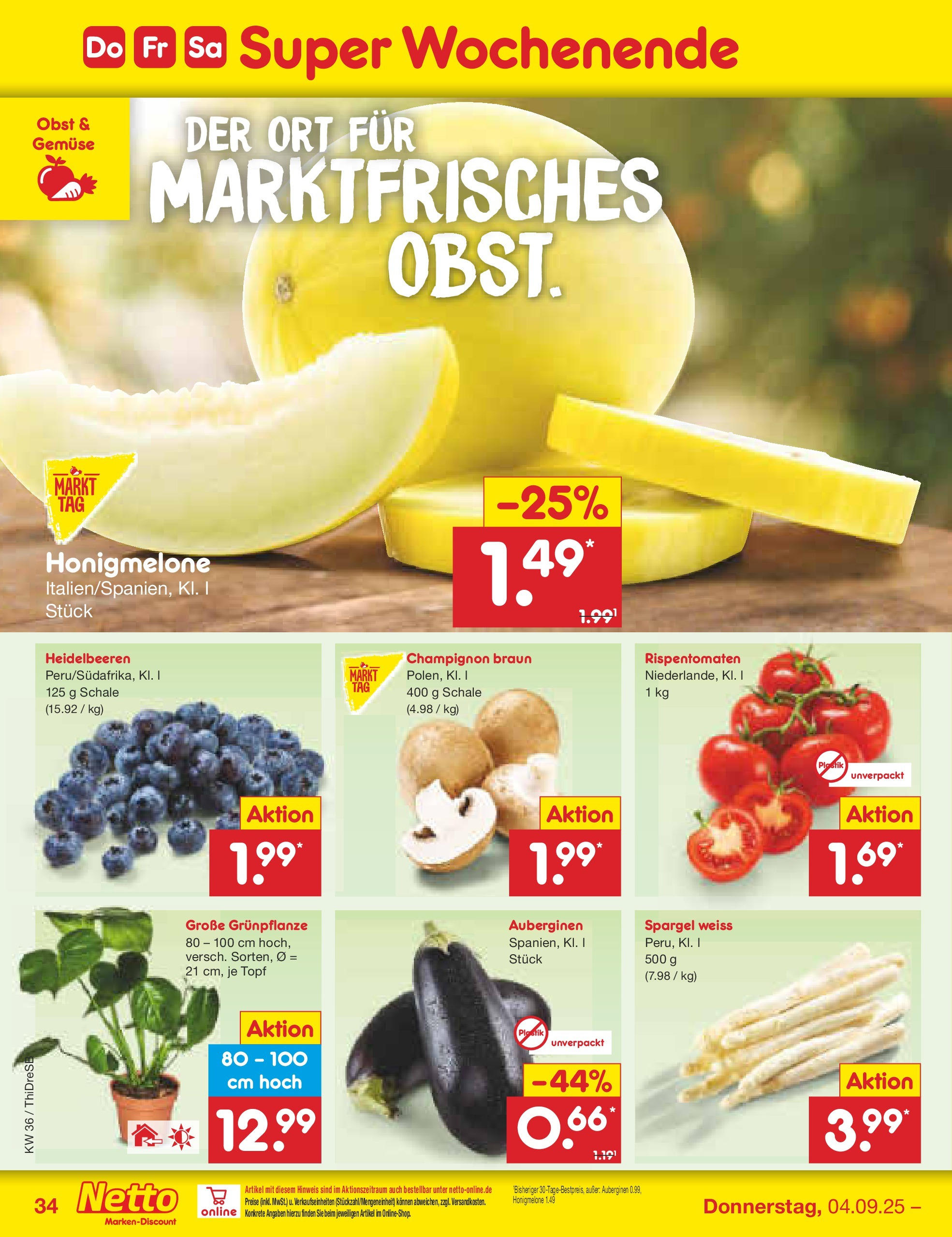 Netto Marken-Discount prospekt Dresden	 (ab 01.09.2025) » Angebote | Seite: 50 | Produkte: Spargel, Honigmelone, Gemüse, Obst