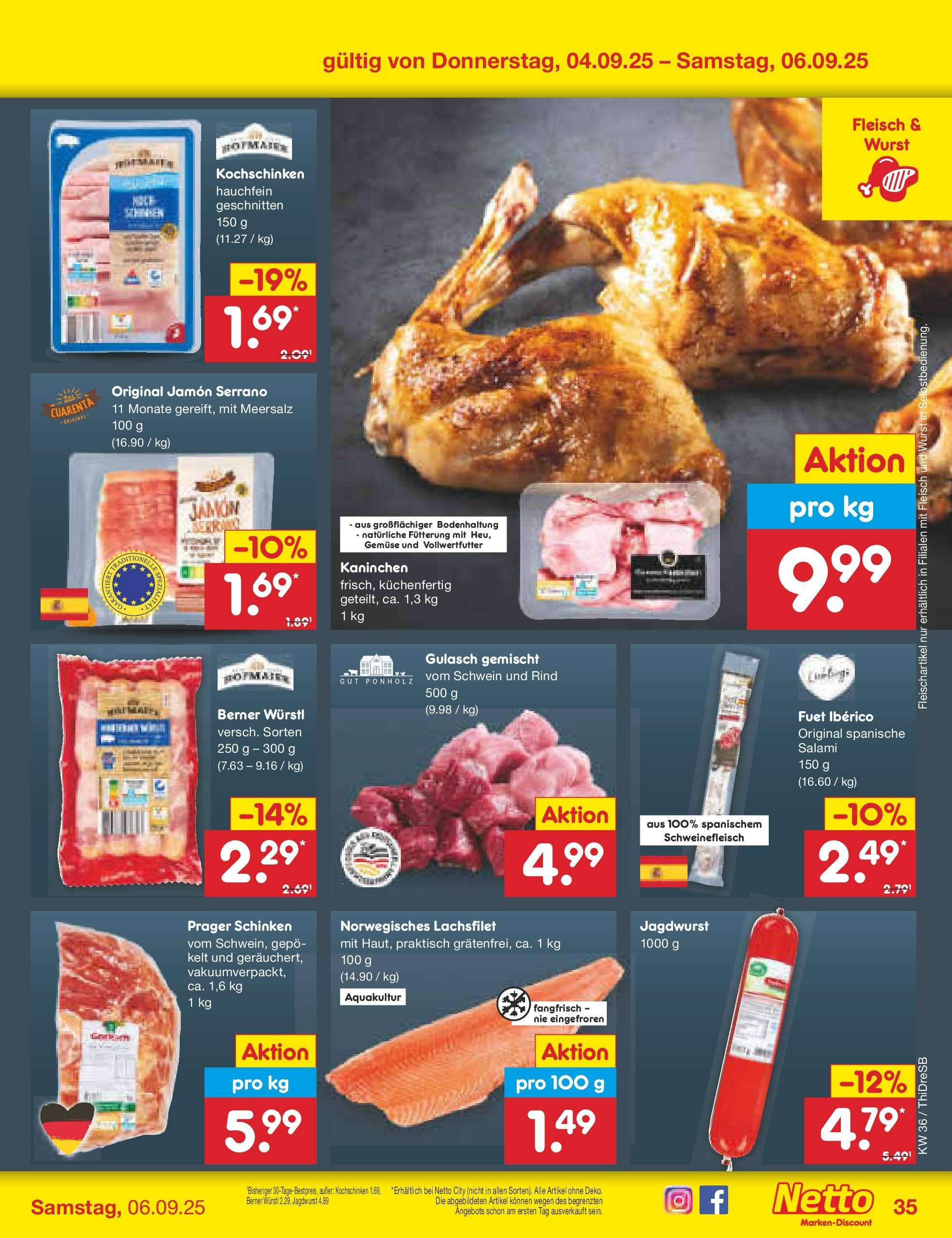 Netto Marken-Discount prospekt Dresden	 (ab 01.09.2025) » Angebote | Seite: 51 | Produkte: Kaninchen, Gemüse, Wurst, Schinken