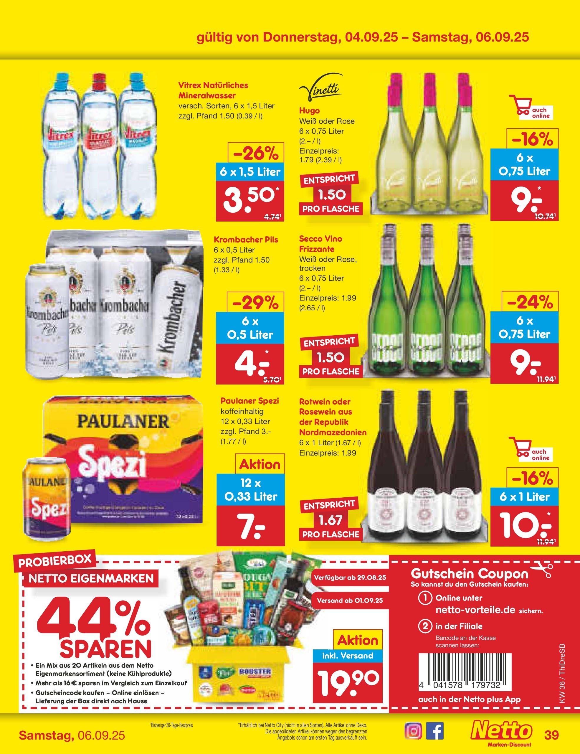 Netto Marken-Discount prospekt Dresden	 (ab 01.09.2025) » Angebote | Seite: 55 | Produkte: Paulaner spezi, Box, Pils, Mineralwasser