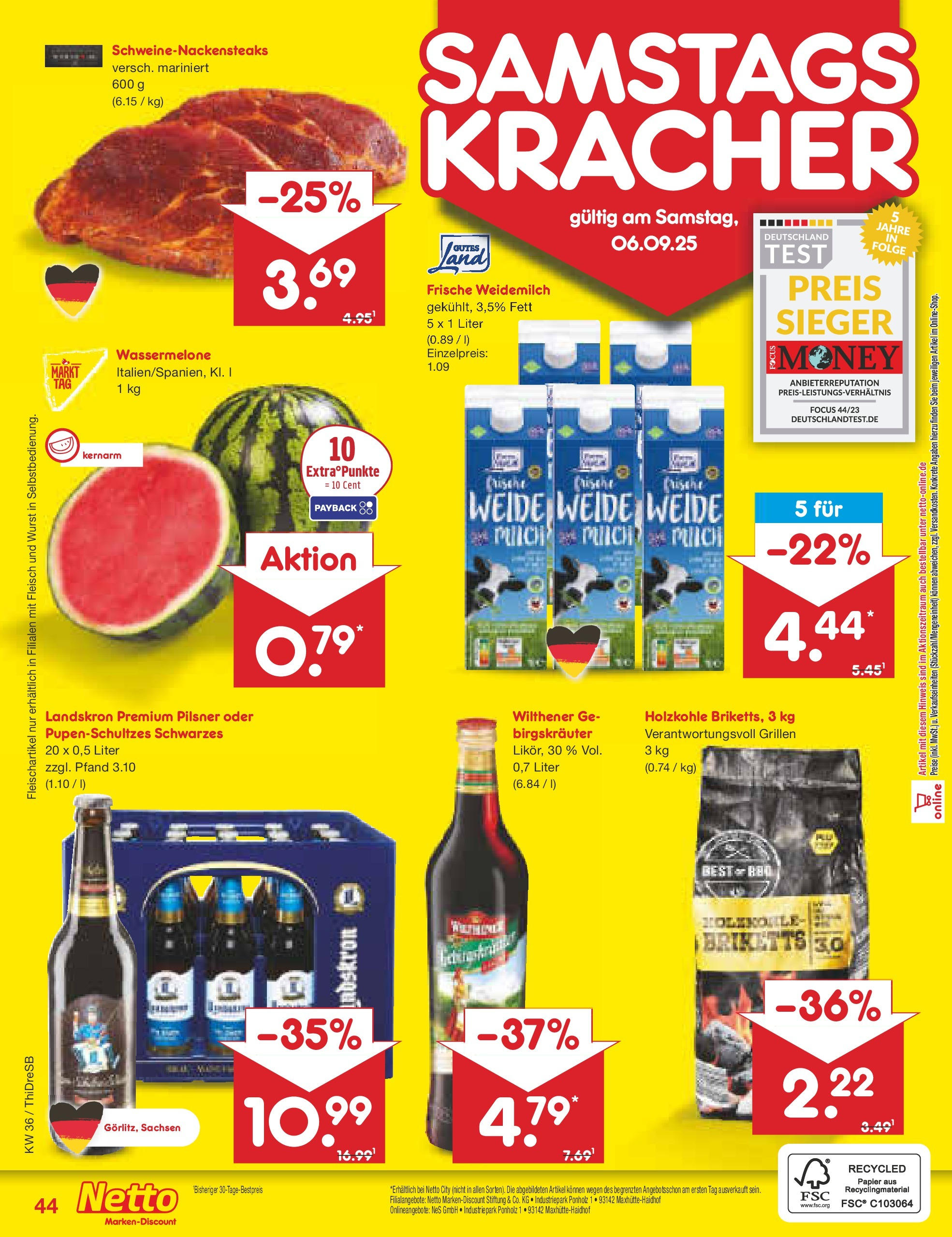 Netto Marken-Discount prospekt Dresden	 (ab 01.09.2025) » Angebote | Seite: 62 | Produkte: Wilthener, Wurst, Wassermelone, Fleisch