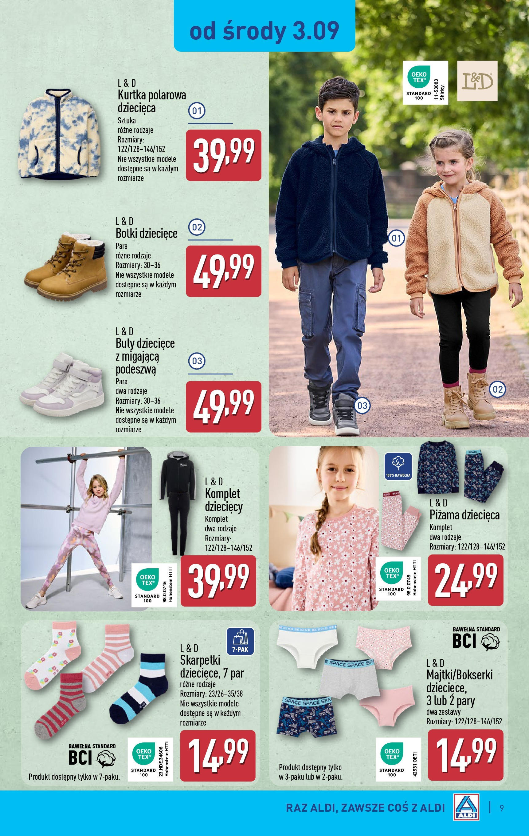 Aldi Gazetka - Hity od Środy i od Soboty od 03.09.2025 | Nowa PDF gazetka | Strona: 9 | Produkty: Kurtka, Piżama, Buty, Skarpetki Aldi Gazetka - Hity od Środy i od Soboty od 03.09.2025 - Ulotka PDF, promocje | Strona: 9 | Produkty: Kurtka, Piżama, Buty, Skarpetki