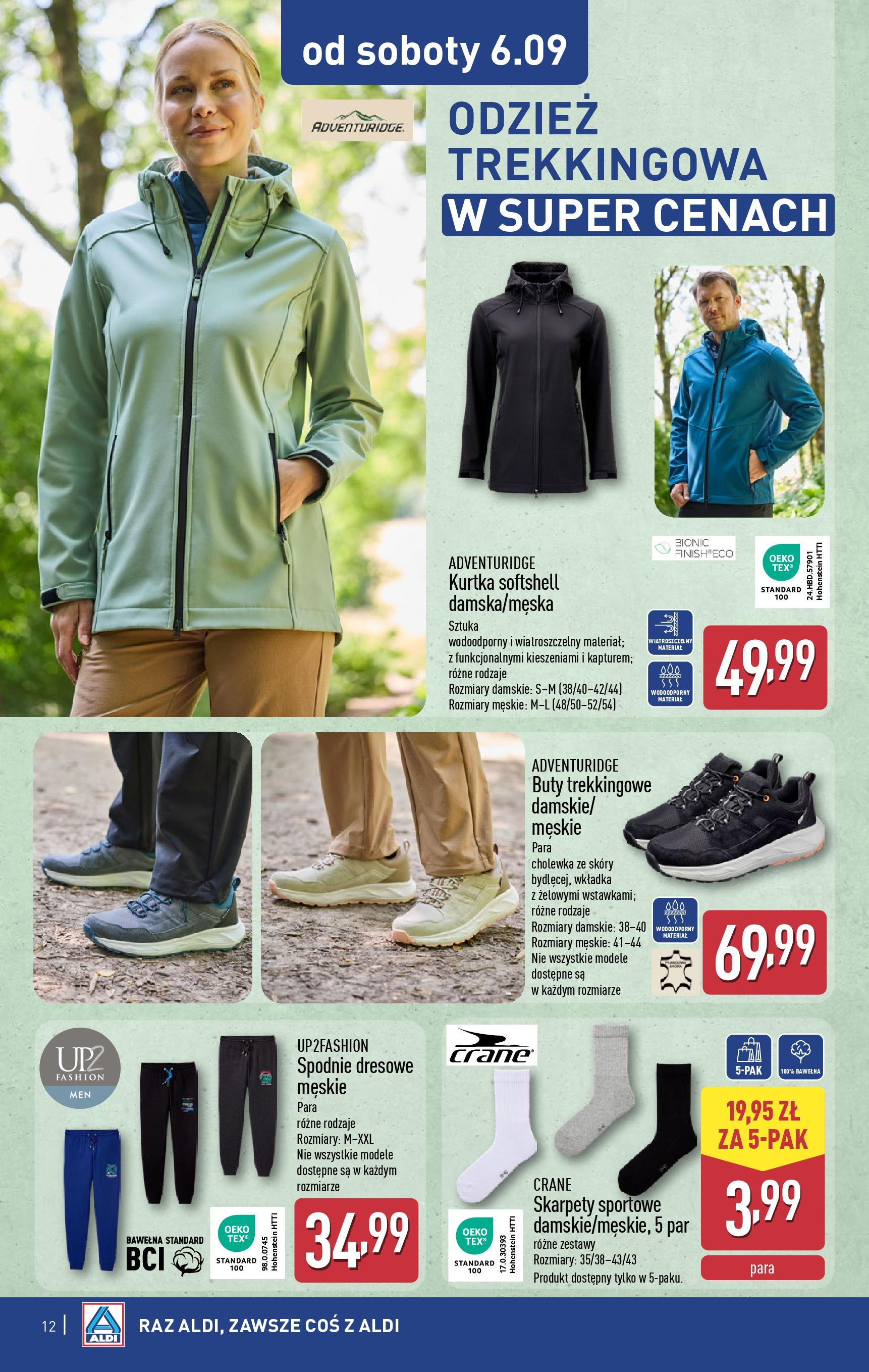 Aldi Gazetka - Hity od Środy i od Soboty od 03.09.2025 | Nowa PDF gazetka | Strona: 12 | Produkty: Kurtka, Spodnie, Skarpety, Buty trekkingowe Aldi Gazetka - Hity od Środy i od Soboty od 03.09.2025 - Ulotka PDF, promocje | Strona: 12 | Produkty: Kurtka, Spodnie, Skarpety, Buty trekkingowe