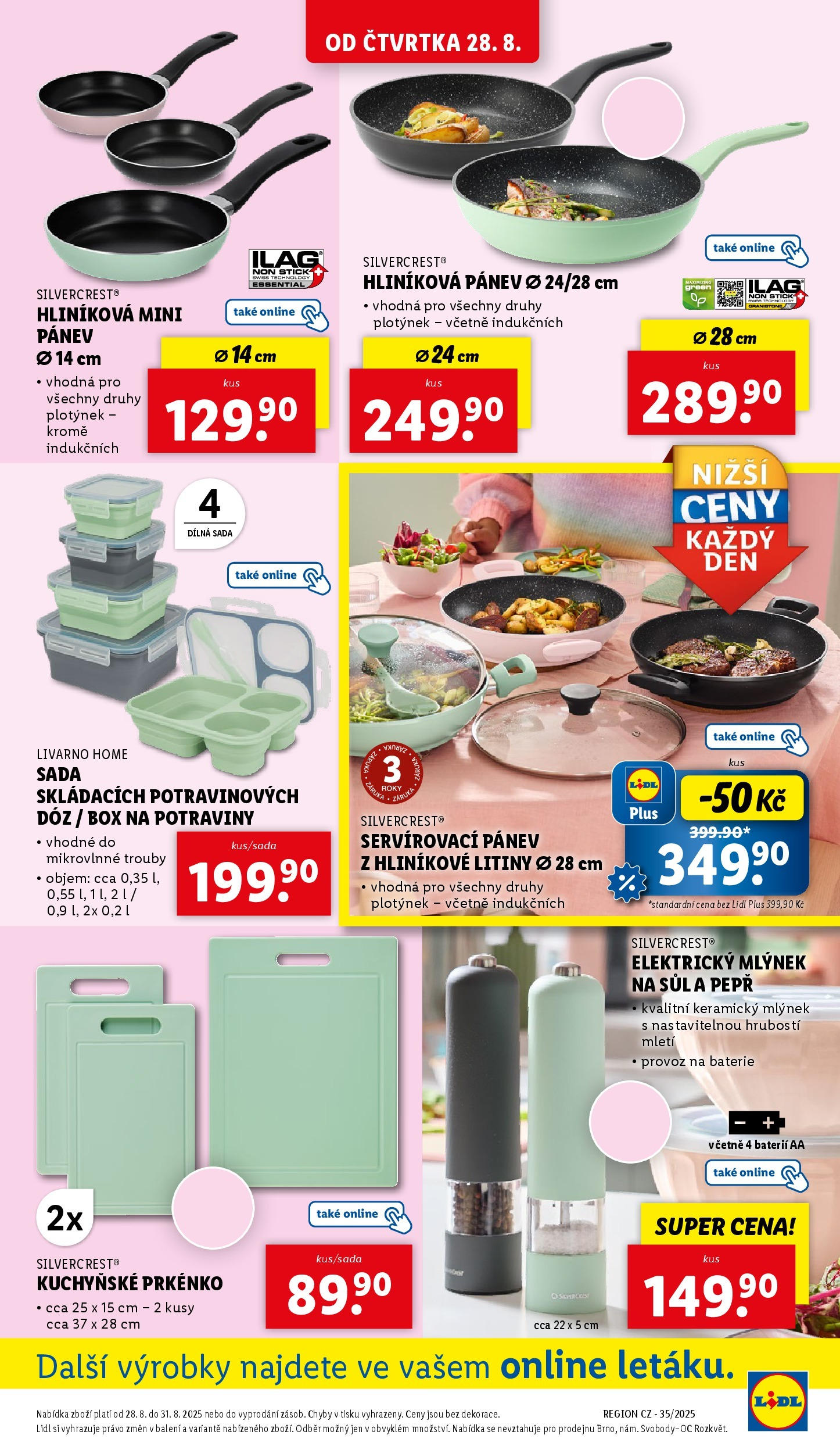 LIDL leták | 25.08.2025 | Akční leták příští týden | Strana: 27 | Produkty: Pánev, Potraviny, Prkénko, Elektrický mlýnek na sůl a pepř Lidl leták od 25.08.2025 - Nový akční leták | Strana: 27 | Produkty: Pánev, Potraviny, Prkénko, Elektrický mlýnek na sůl a pepř