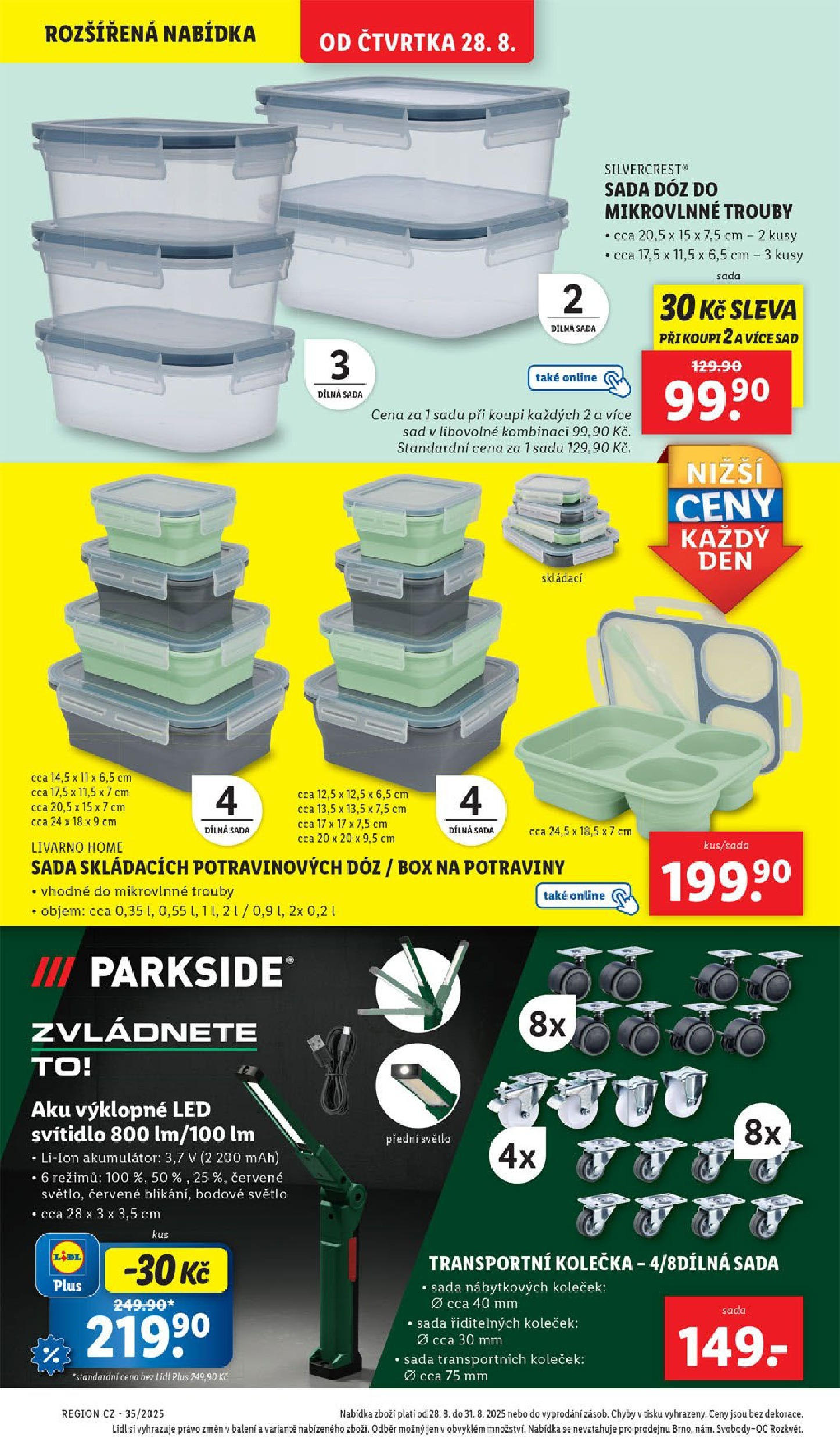 LIDL leták | 25.08.2025 | Akční leták příští týden | Strana: 28 | Produkty: Box, Potraviny, Transportní kolečka, LED Lidl leták od 25.08.2025 - Nový akční leták | Strana: 28 | Produkty: Box, Potraviny, Transportní kolečka, LED
