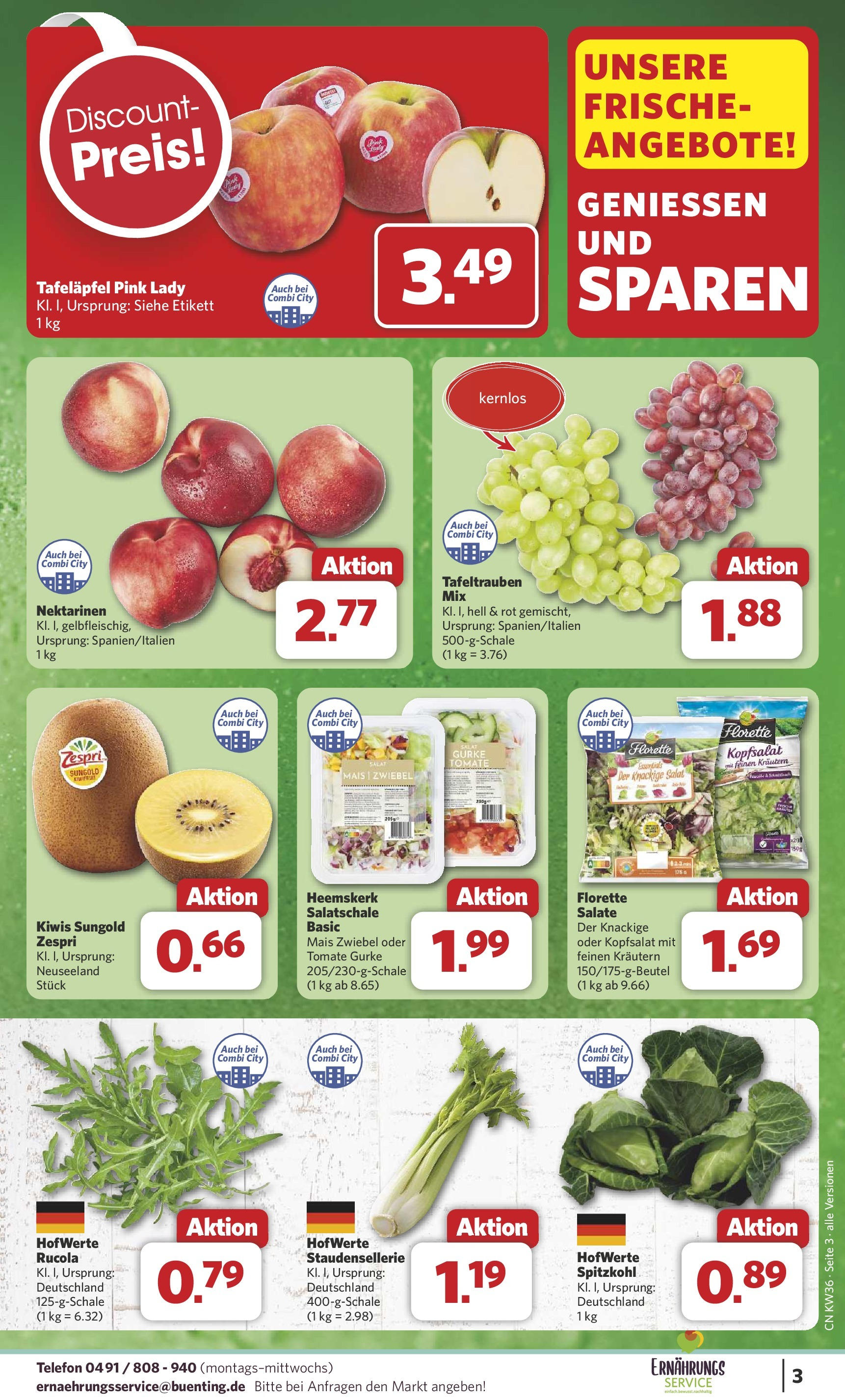 Combi Prospekt Twistringen (ab 01.09.2025) zum Blättern | Seite: 3 | Produkte: Nektarinen, Rucola, Salat, Telefon Combi Prospekt Twistringen (ab 01.09.2025) zum Blättern | Seite: 3 | Produkte: Nektarinen, Rucola, Salat, Telefon