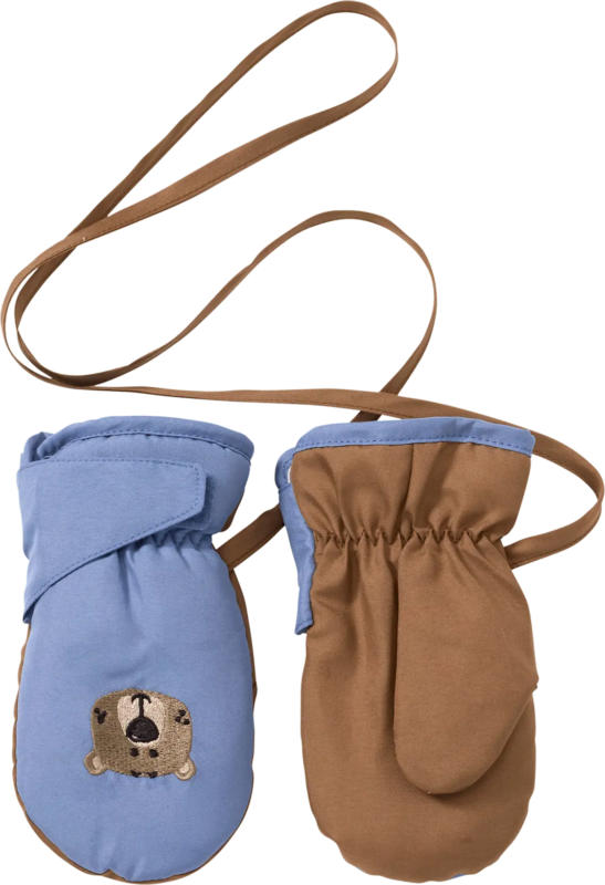 PUSBLU Fäustlinge mit Bären-Motiv, blau & braun, Gr. 2