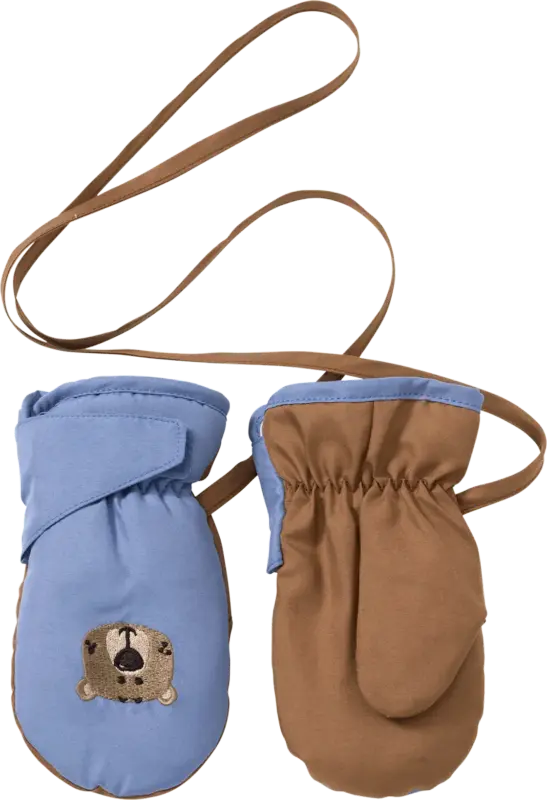 PUSBLU Fäustlinge mit Bären-Motiv, blau & braun, Gr. 1