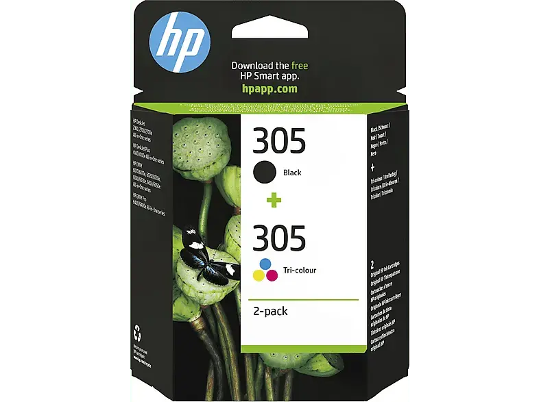 HP 305, schwarz/farbig; Tinte auf Pigmentbasis