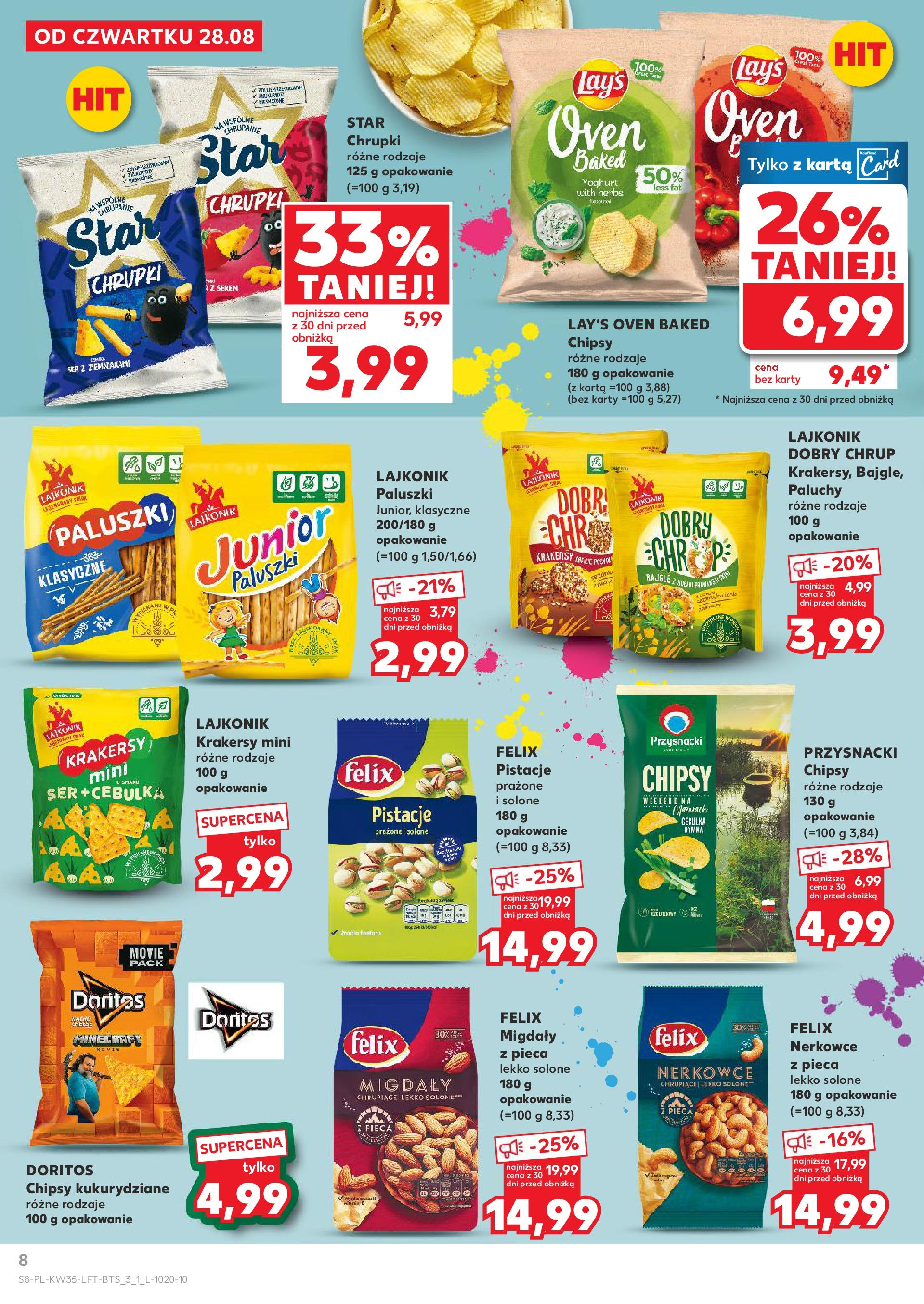 Kaufland gazetka (28.08.2025) - od jutra | Strona: 8 | Produkty: Chipsy kukurydziane, Paluszki, Krakersy, Ser Kaufland gazetka od 28.08.2025 - od jutra PDF | Strona: 8 | Produkty: Chipsy kukurydziane, Paluszki, Krakersy, Ser