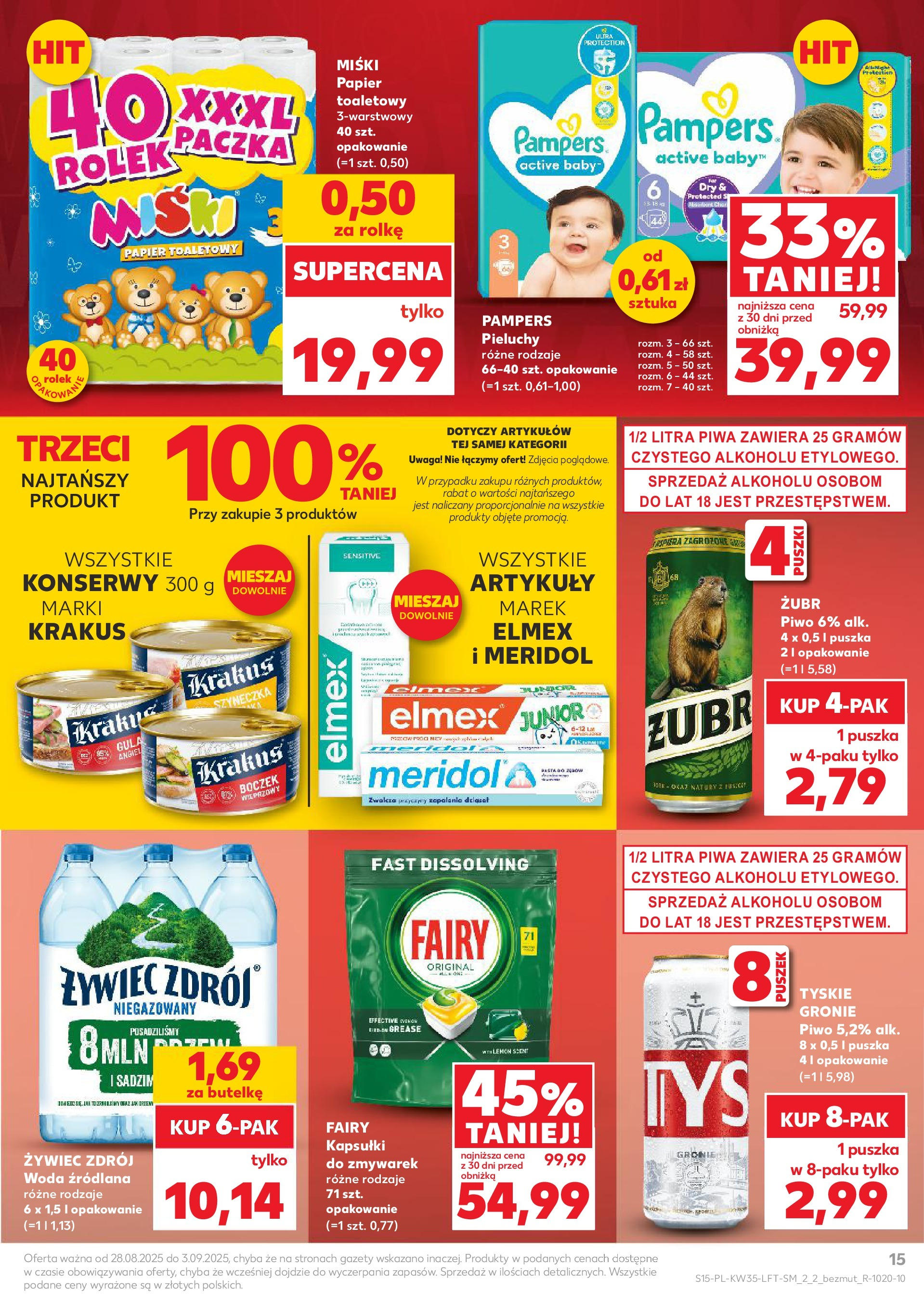 Kaufland gazetka (28.08.2025) - od jutra | Strona: 15 | Produkty: Woda źródlana, Boczek, Piwo, Woda Kaufland gazetka od 28.08.2025 - od jutra PDF | Strona: 15 | Produkty: Woda źródlana, Boczek, Piwo, Woda