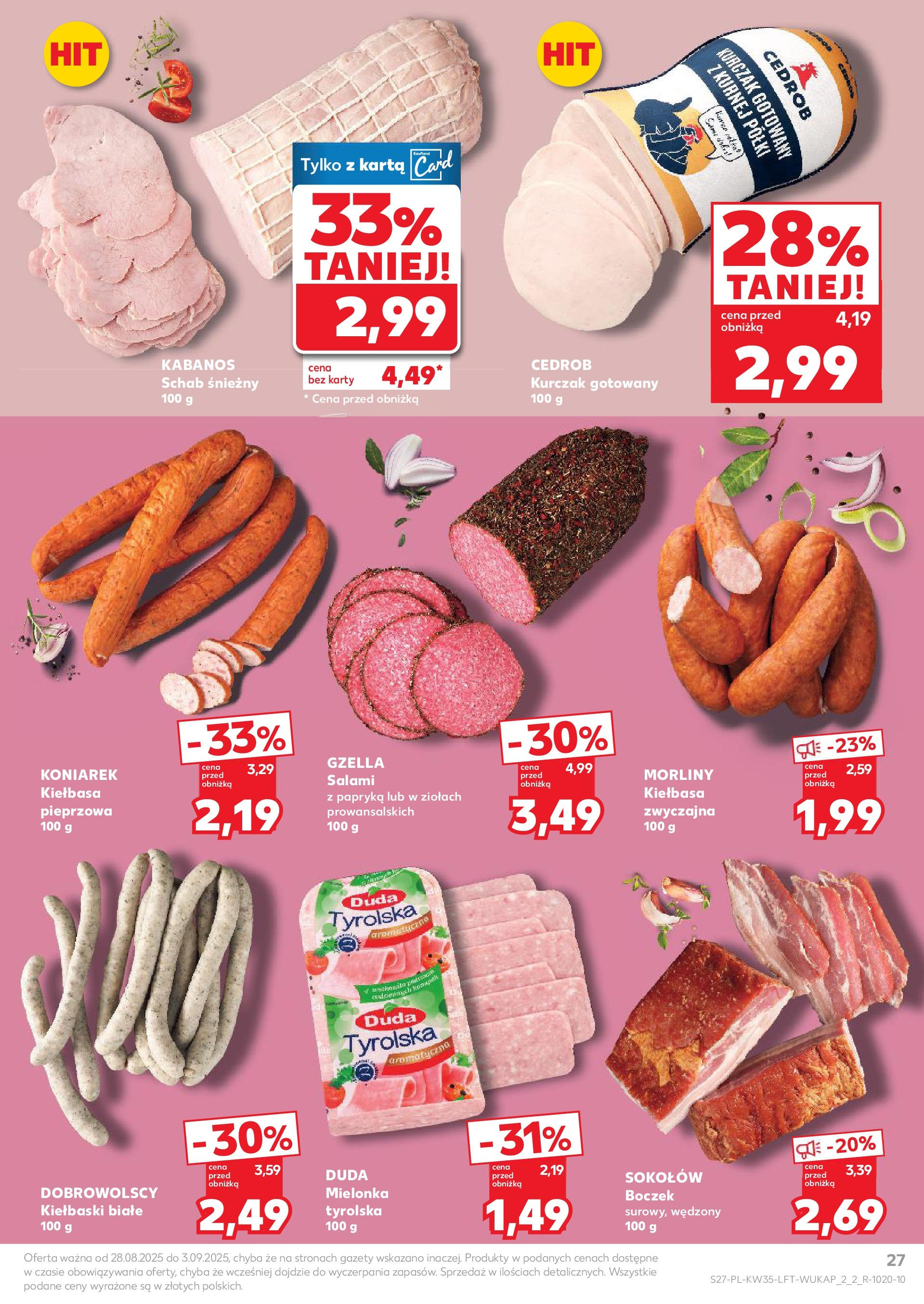 Kaufland gazetka (28.08.2025) - od jutra | Strona: 27 | Produkty: Schab, Kiełbaski, Papryka, Salami Kaufland gazetka od 28.08.2025 - od jutra PDF | Strona: 27 | Produkty: Schab, Kiełbaski, Papryka, Salami