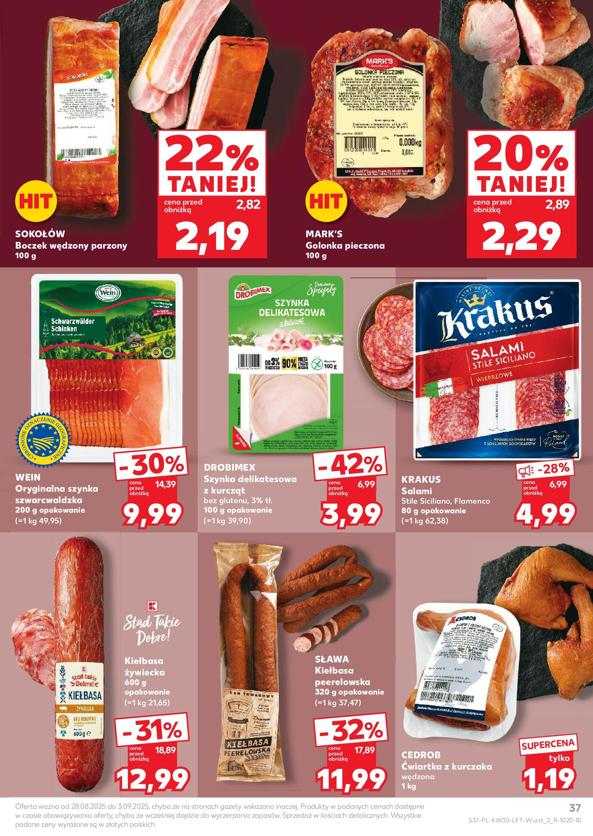 Kaufland gazetka (28.08.2025) - od jutra | Strona: 37 | Produkty: Boczek wędzony parzony, Szynka, Boczek, Salami Kaufland gazetka od 28.08.2025 - od jutra PDF | Strona: 37 | Produkty: Boczek wędzony parzony, Szynka, Boczek, Salami