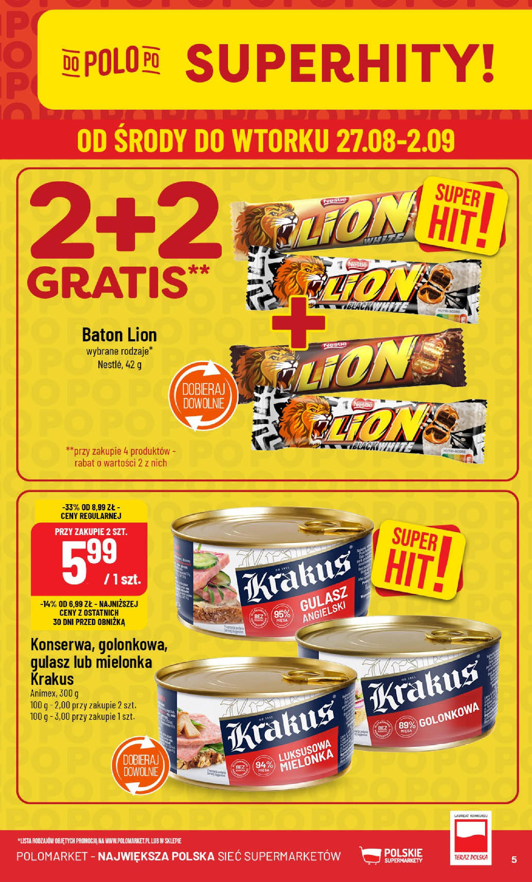 POLOmarket gazetka od jutra (27.08.2025) | Nowa PDF | Strona: 5 | Produkty: Baton, Gulasz POLOmarket gazetka od jutra (27.08.2025) - Nowa PDF | Strona: 5 | Produkty: Baton, Gulasz
