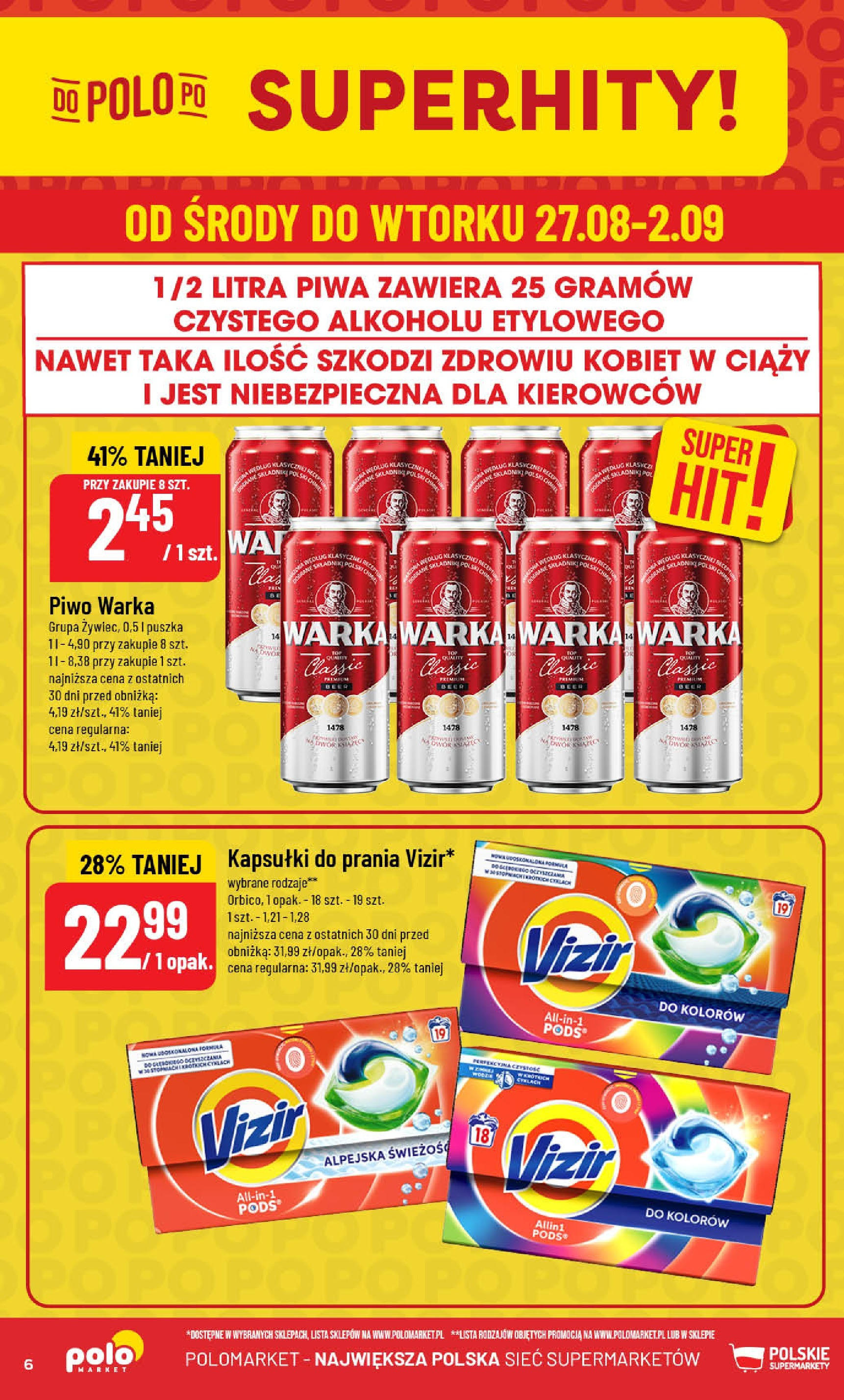 POLOmarket gazetka od jutra (27.08.2025) | Nowa PDF | Strona: 6 | Produkty: Warka, Piwo Warka, Kapsułki do prania, Piwo POLOmarket gazetka od jutra (27.08.2025) - Nowa PDF | Strona: 6 | Produkty: Warka, Piwo Warka, Kapsułki do prania, Piwo