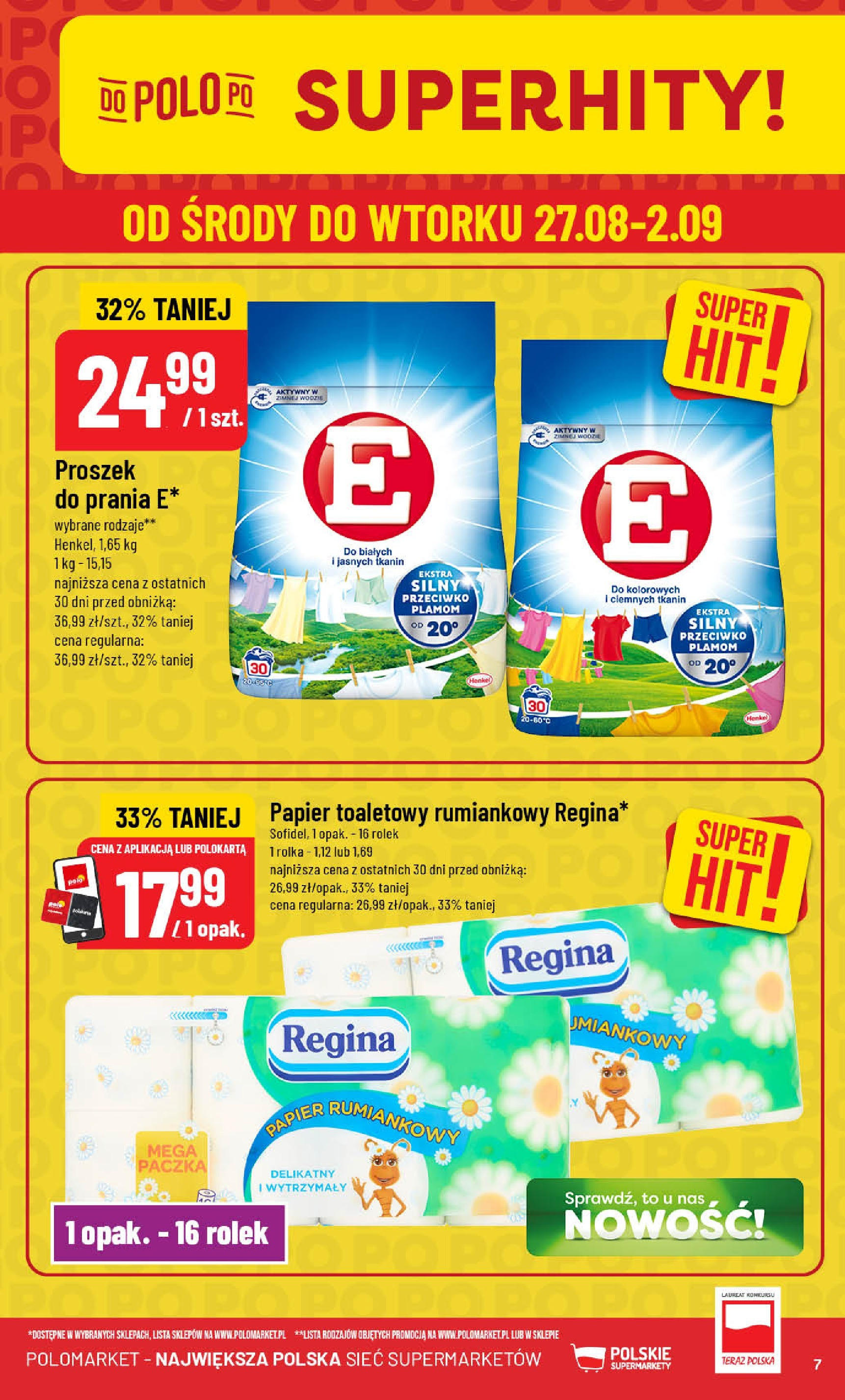 POLOmarket gazetka od jutra (27.08.2025) | Nowa PDF | Strona: 7 | Produkty: Papier toaletowy, Proszek do prania POLOmarket gazetka od jutra (27.08.2025) - Nowa PDF | Strona: 7 | Produkty: Papier toaletowy, Proszek do prania